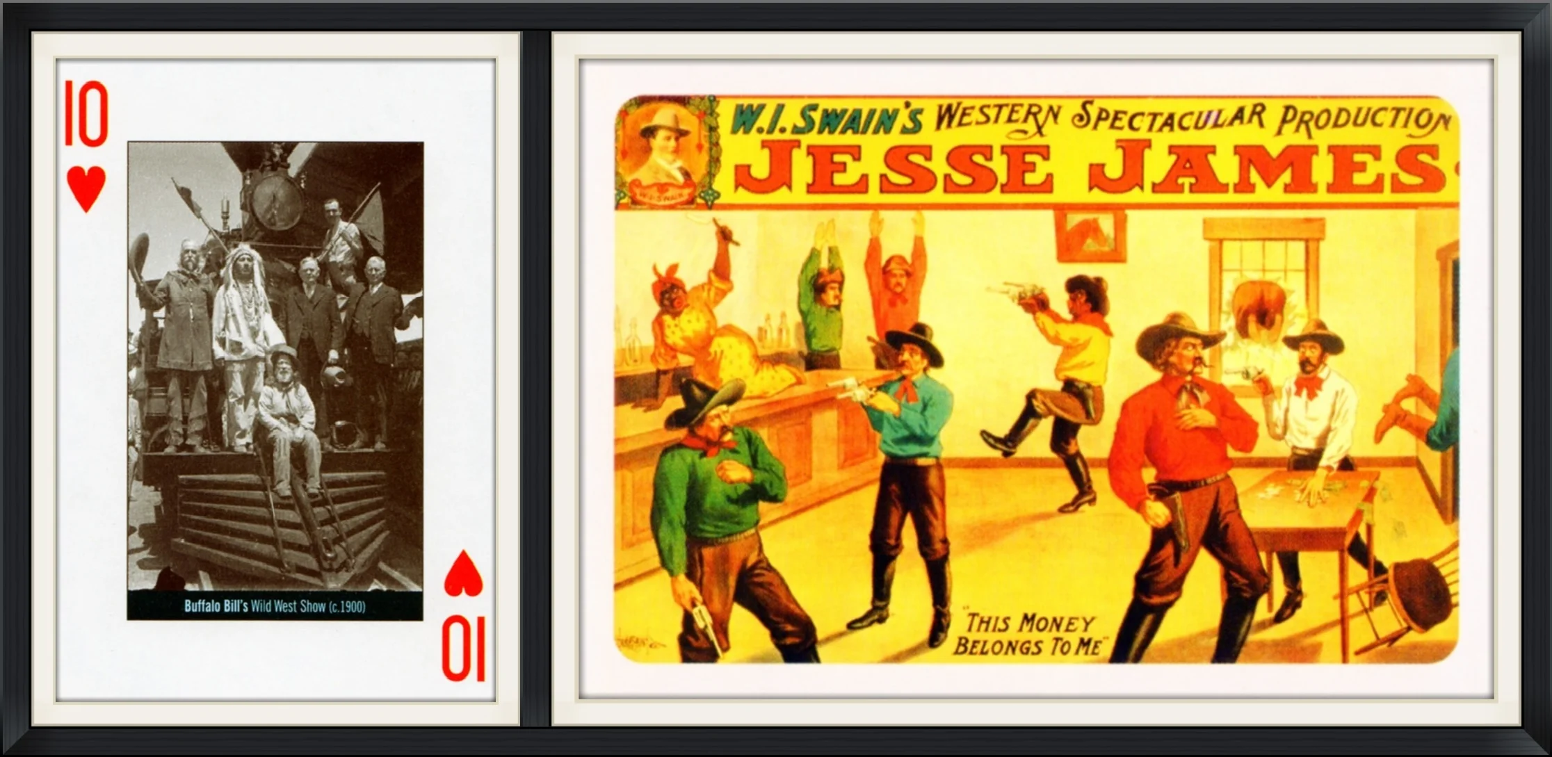 10 of Hearts - Buffalo Bill's Wild West Show (Circa 1900 Photo) - W.I. Swain's Spectacular Production, Jesse James - Commemorative, Playing Card 
