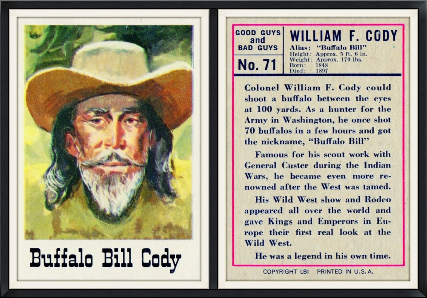 1966 - #71 - Buffalo Bill Cody - Good Guys and Bad Guys - LBI - Collector, Trading Card
