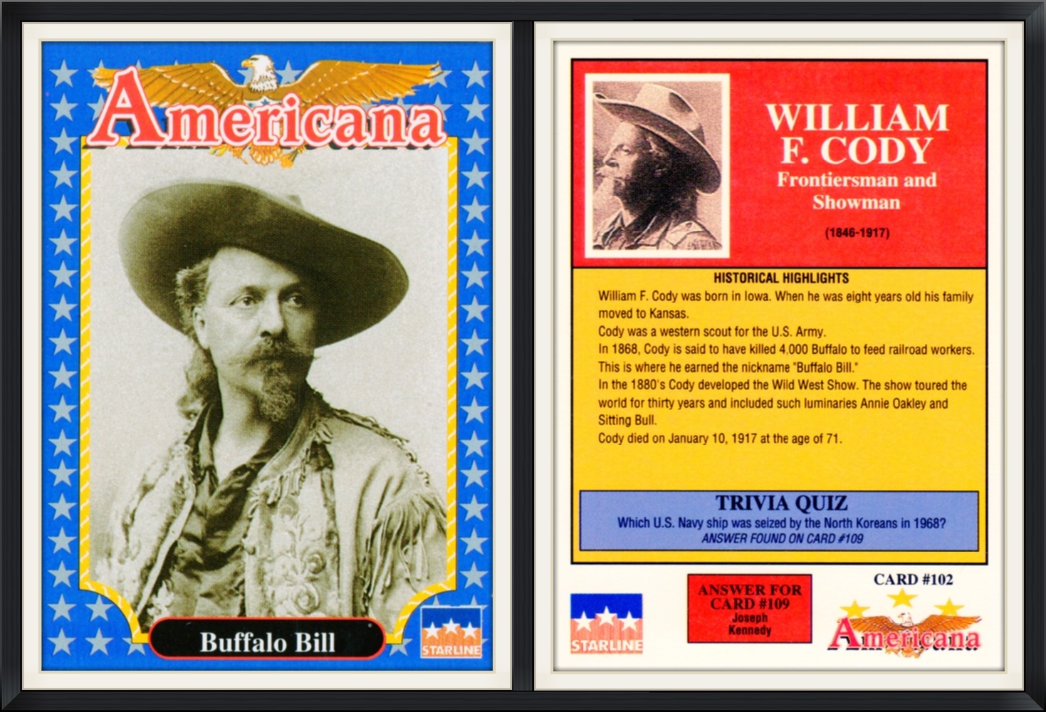 1992 - #102 - William F. Cody, Buffalo Bill, Frontiersman and Showman - Americana - Starline - Collector, Trading Card