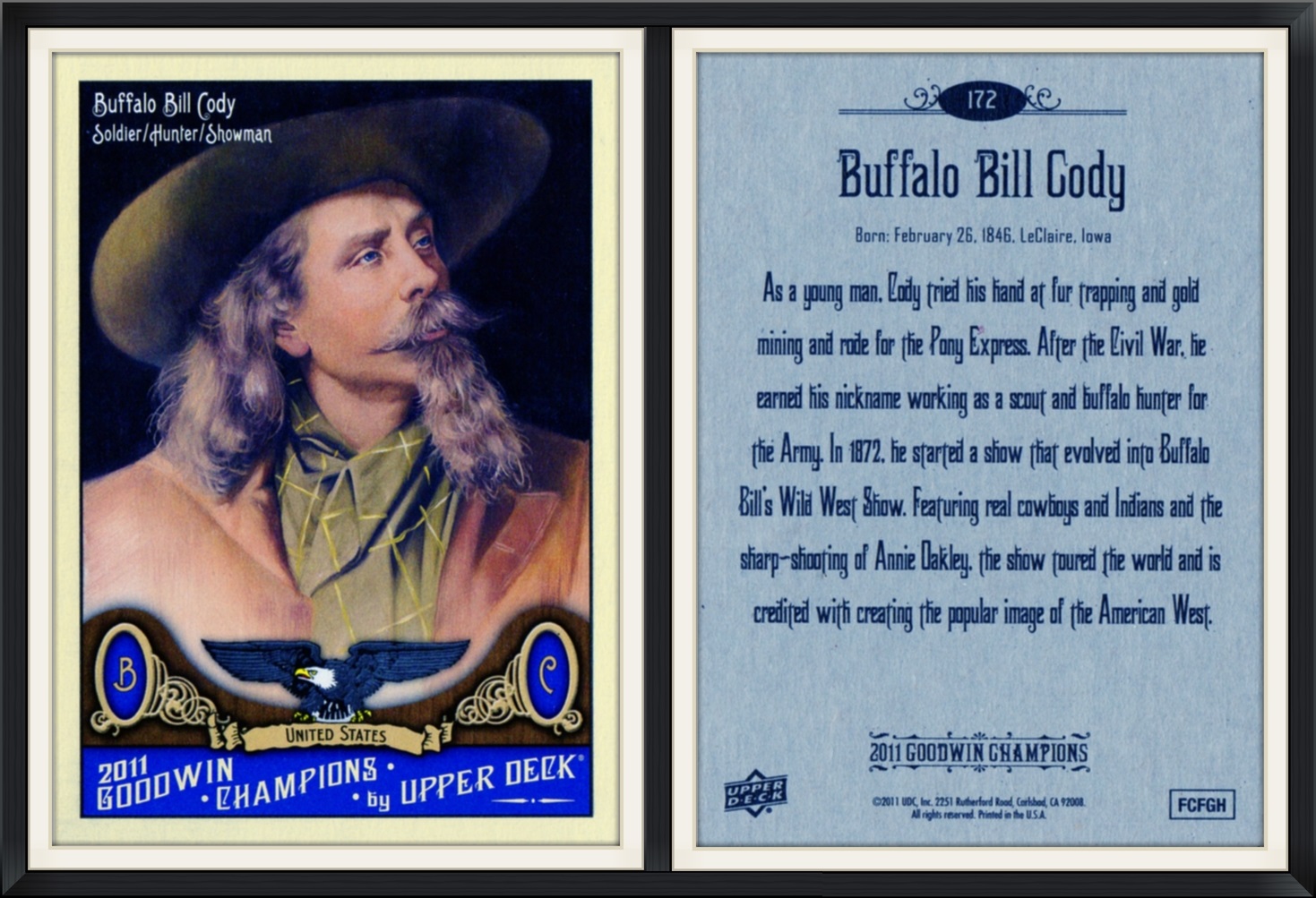 2011 - #172 - Buffalo Bill Cody, Soldier/Hunter/Showman - Goodwin Champions by Upper Deck - Collector, Trading Card