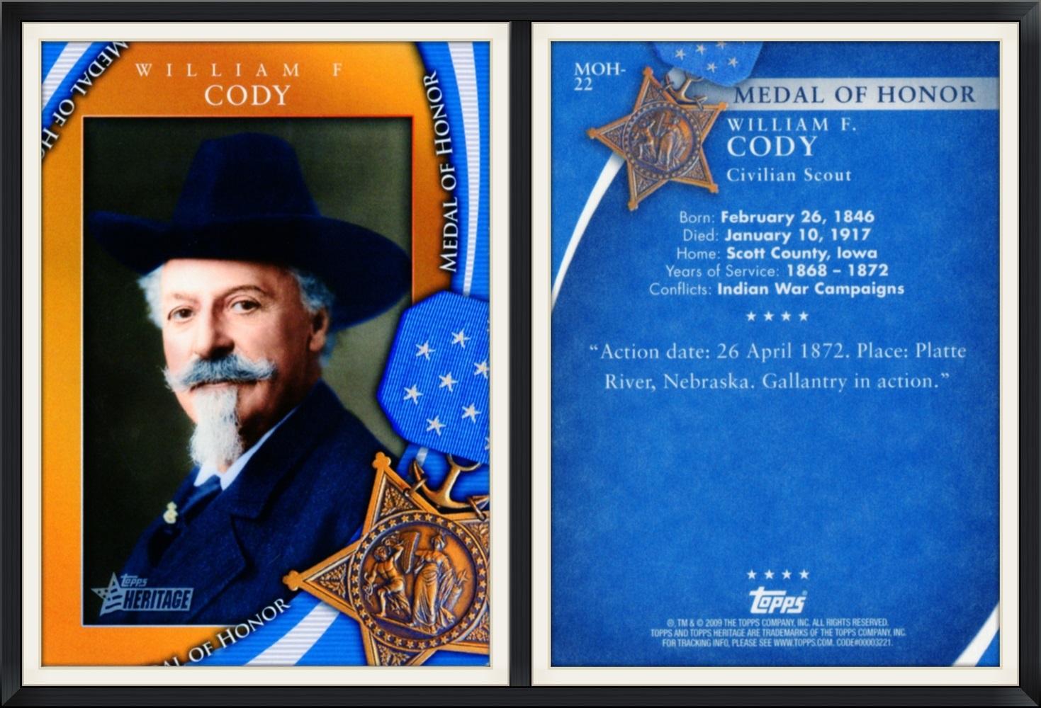 2009 - #MOH-22 - William F. Cody, Civilian Scout - Medal of Honor - Topps Heritage - Collector, Trading Card