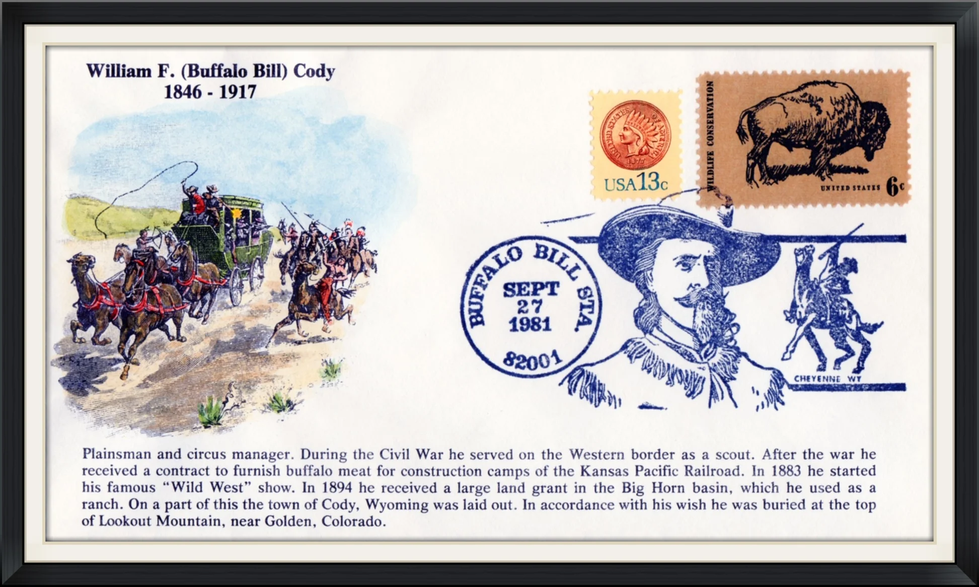 1981 (Postmarked in Buffalo Bill Sta./Cheyenne, WY) - William F. (Buffalo Bill) Cody (1846-1917) - Envelope