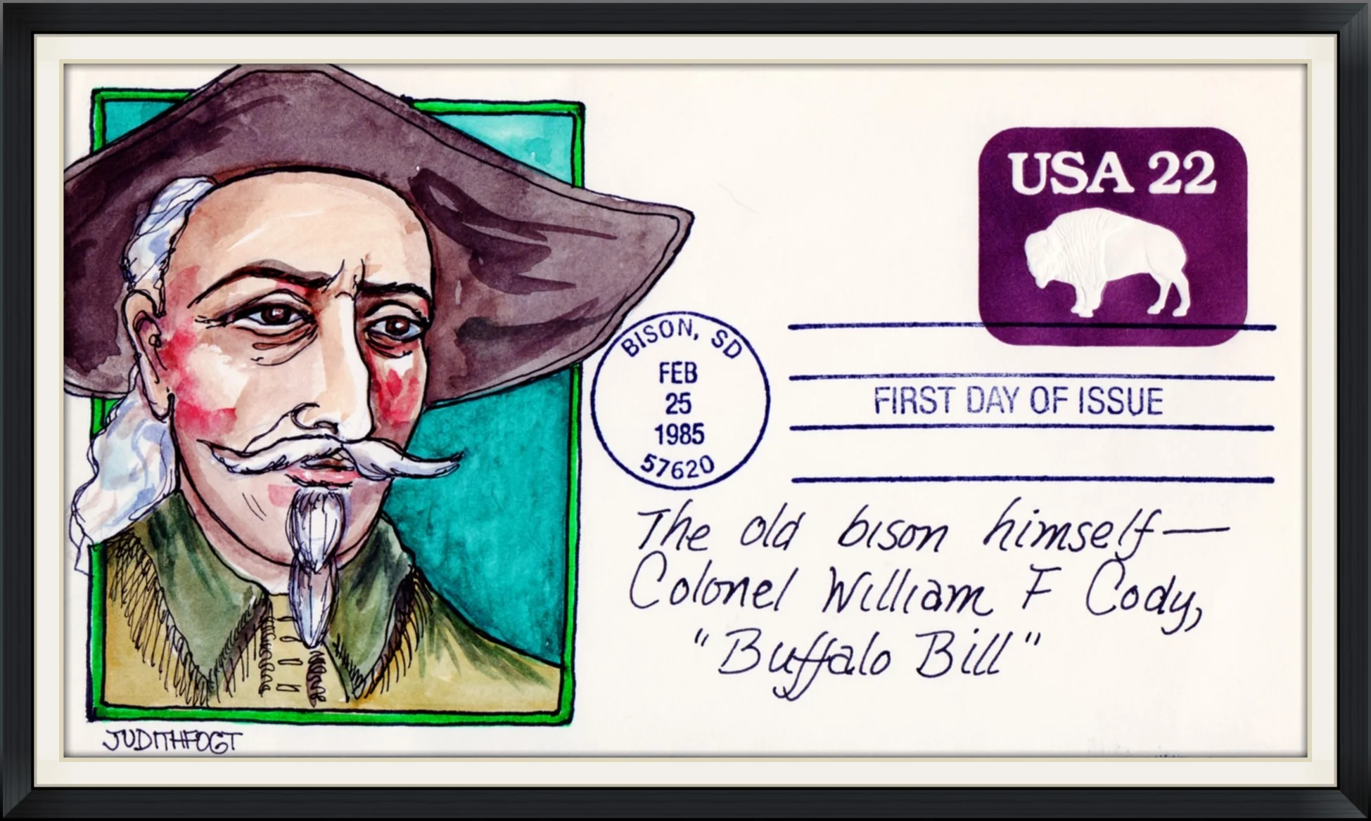 1985 (Postmarked in Bison, SD) - Custom Cachet by Judith Fogt - First Day of Issue Envelope