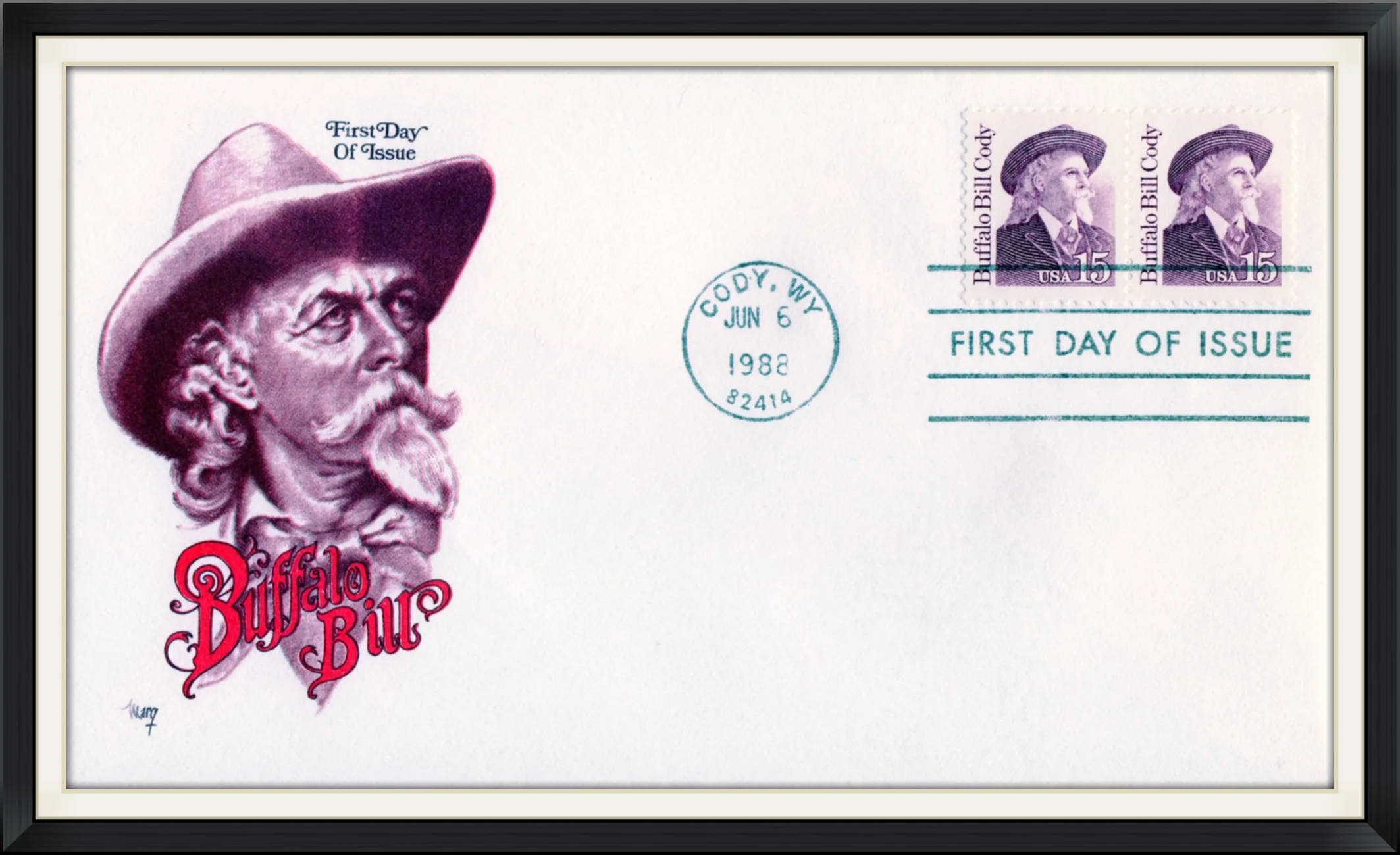 1988 (Postmarked in Cody, WY) - Buffalo Bill - by Marg - First Day of Issue Cover/Envelope