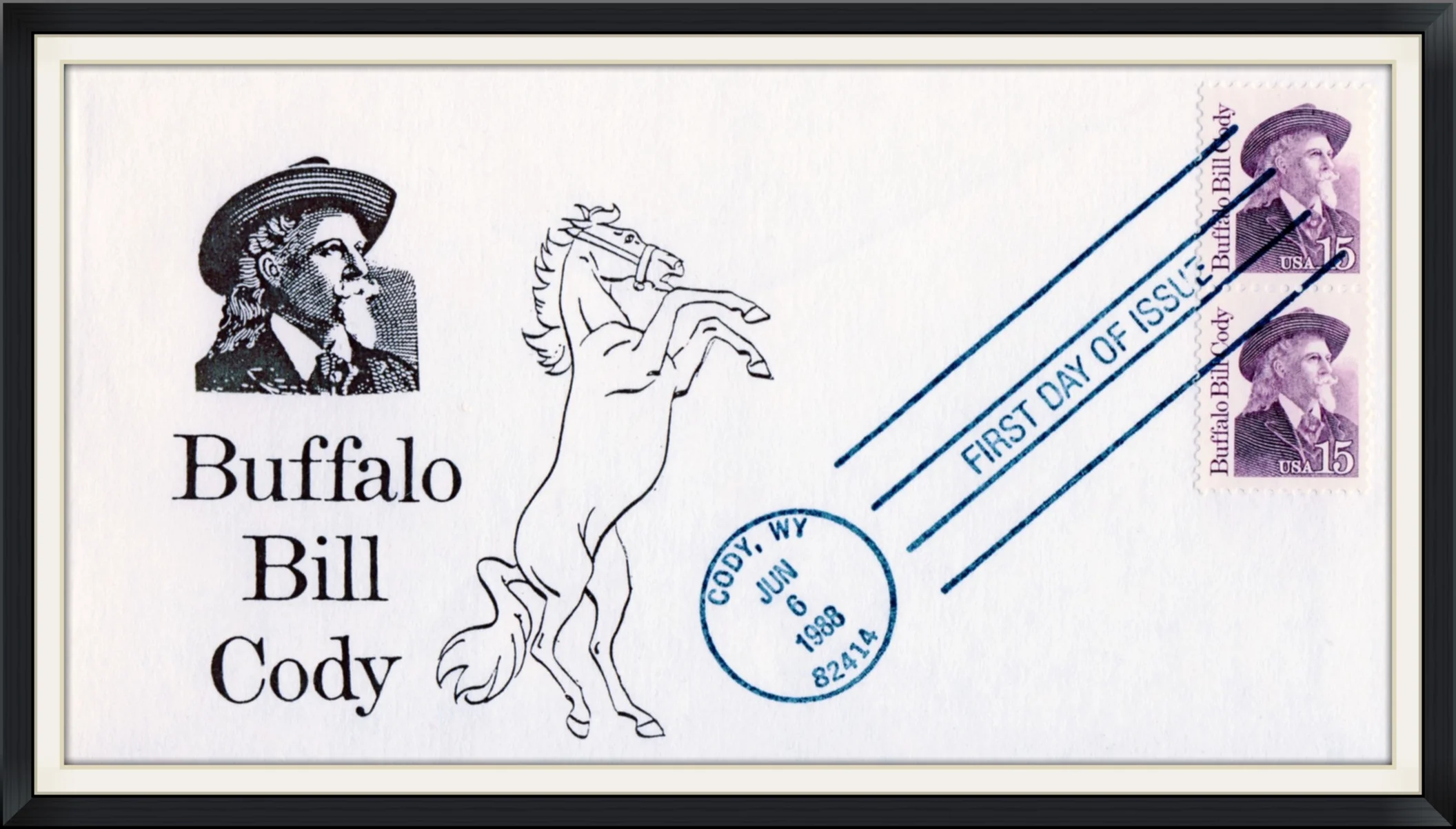 1988 (Postmarked in Cody, WY) - Buffalo Bill Cody - Cachet by G. Alexander - First Day of Issue Cover/Envelope