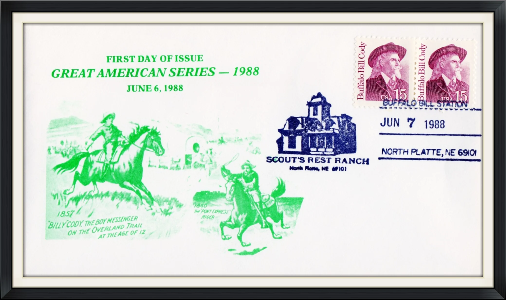 1988 (Postmarked in North Platte, NE) - Scout's Rest Ranch - Great American Series - First Day of Issue Cover/Envelope