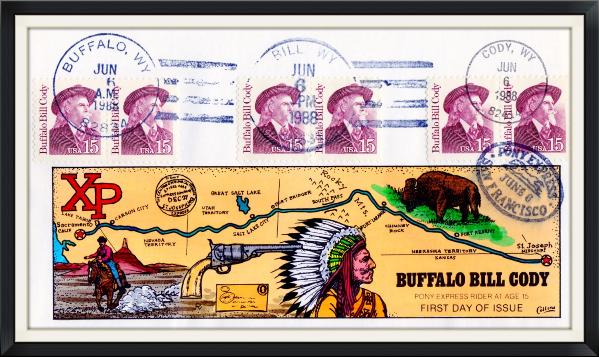 1988 (Postmarked in Buffalo, Bill and Cody, WY) - Buffalo Bill Cody - Cachet by Collins - First Day of Issue Cover/Envelope