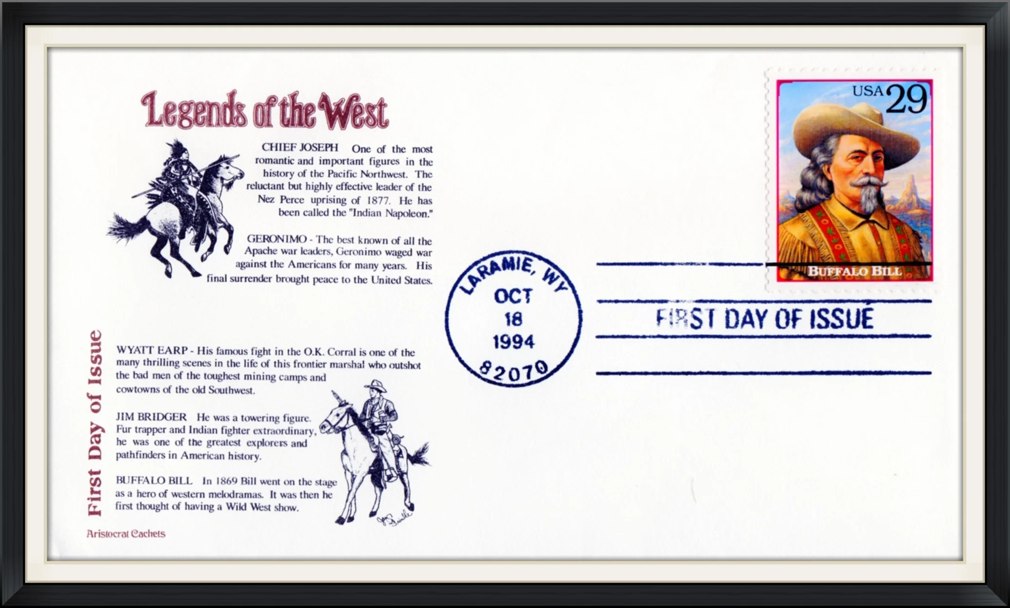 1994 (Postmarked in Laramie, WY) - Legends of the West - Aristocrat Cachets - First Day of Issue Cover/Envelope