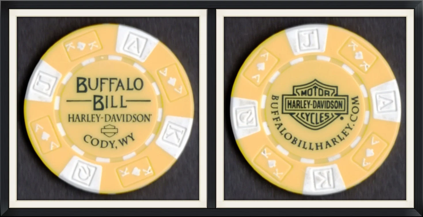 Buffalo Bill Harley Davidson, Cody, WY - Yellow/White, Souvenir, Game Token/Poker Chip