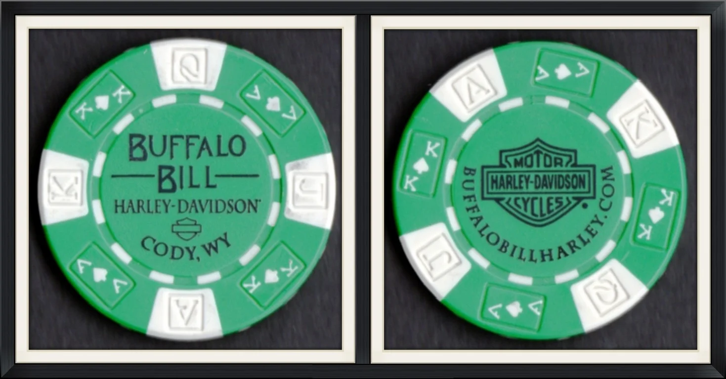 Buffalo Bill Harley Davidson, Cody, WY - Green/White, Souvenir, Game Token/Poker Chip