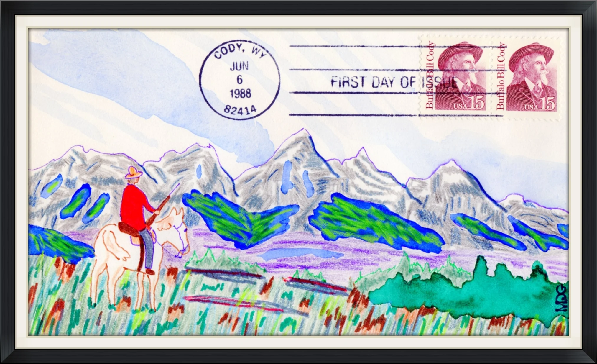 1988 (Postmarked in Cody, WY) - Custom Cachet #123 by Mark D. Grabowski - First Day of Issue Cover/Envelope