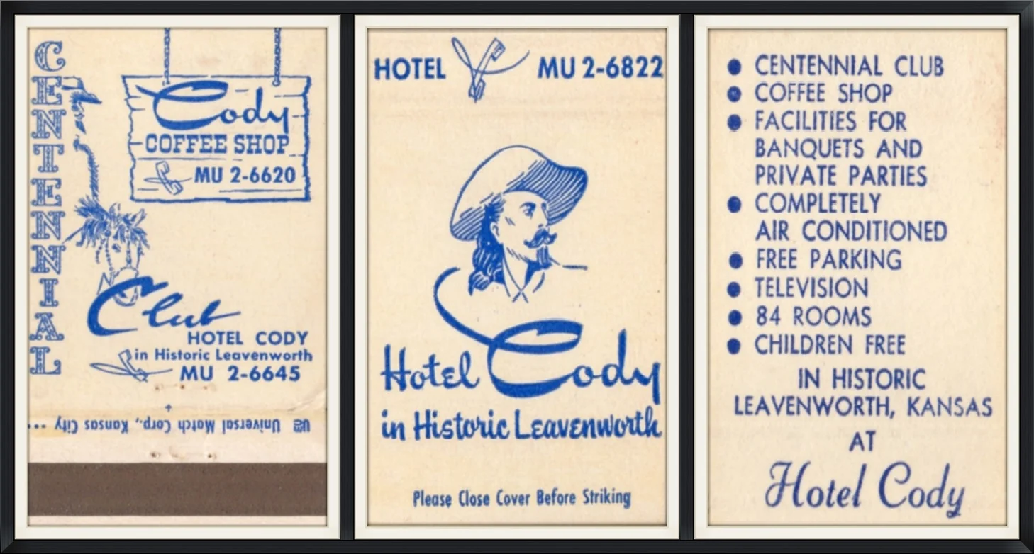 Hotel Cody in Historic Leavenworth, Kansas - Souvenir Matchbook