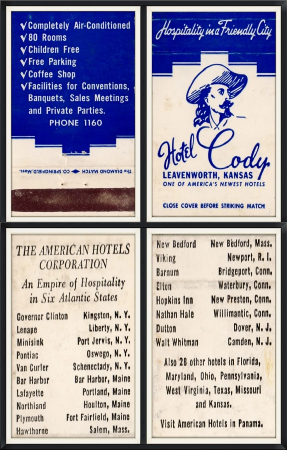 Hotel Cody, Leavenworth, Kansas - One of America's Newest Hotels - Hospitality in a Friendly City - Souvenir Matchbook
