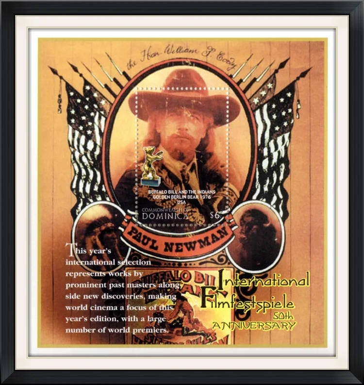 1976 - Buffalo Bill and the Indians Golden Berlin Bear USA - Commonwealth of Dominica $6 - Paul Newman (Actor) as Buffalo Bill - Unused, Postage Stamp