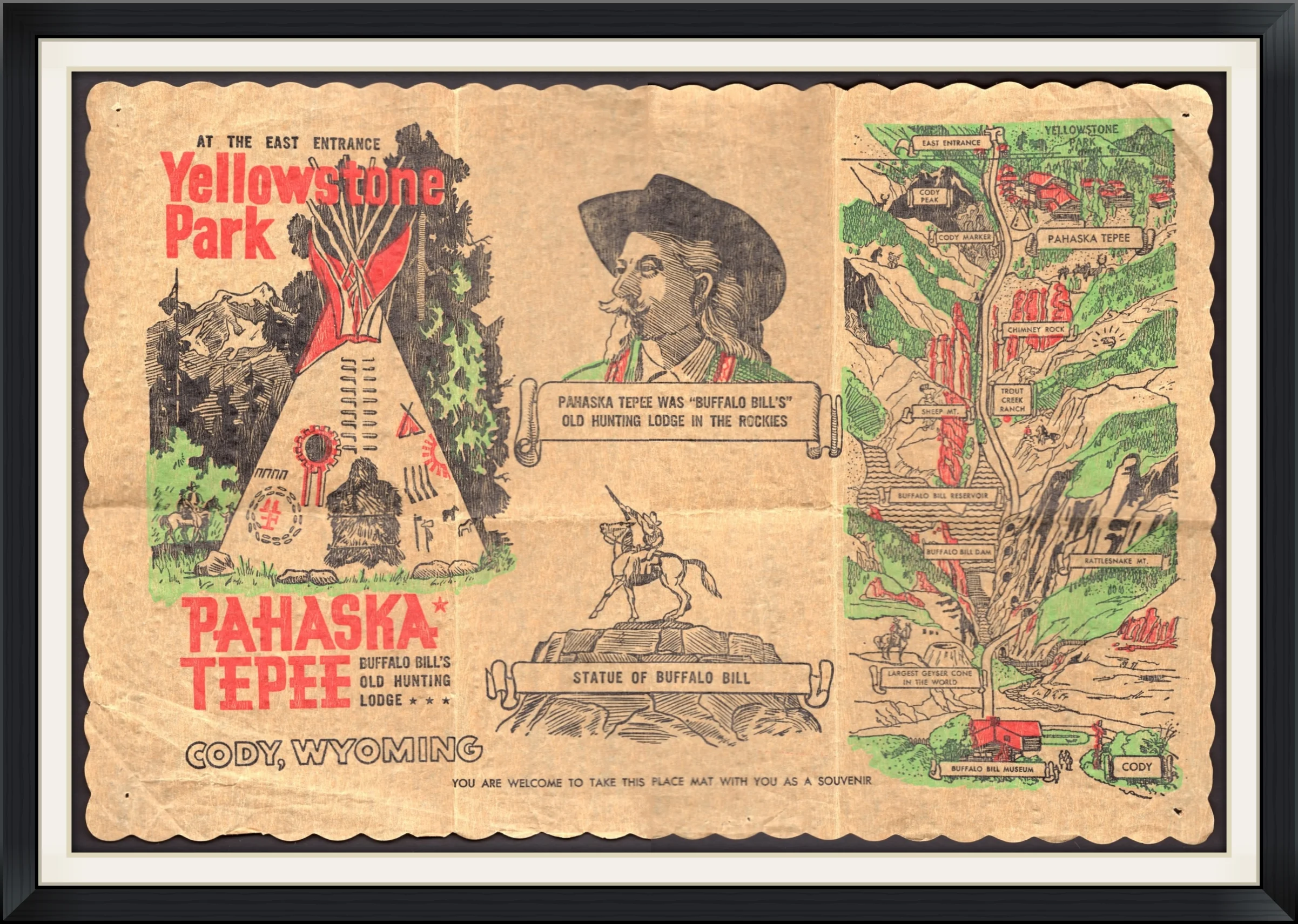 Pahaska Tepee was Buffalo Bill's Old Hunting Lodge in the Rockies at the East Entrance of Yellowstone Park - Paper, Souvenir Place Mat