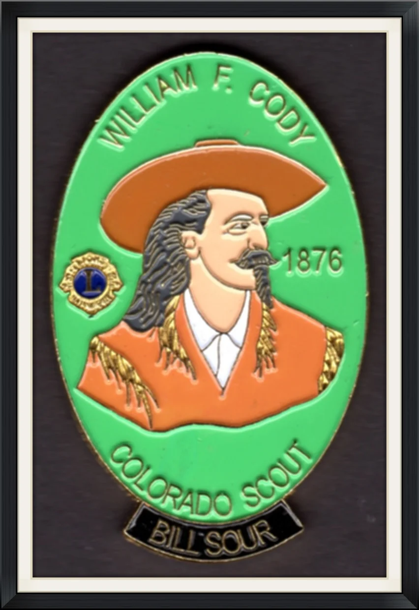 William F. Cody - Lions Clubs International - 1876 Colorado Scout - Made in China by Perfect - Metal, Double, Lapel Pin, Button Badge