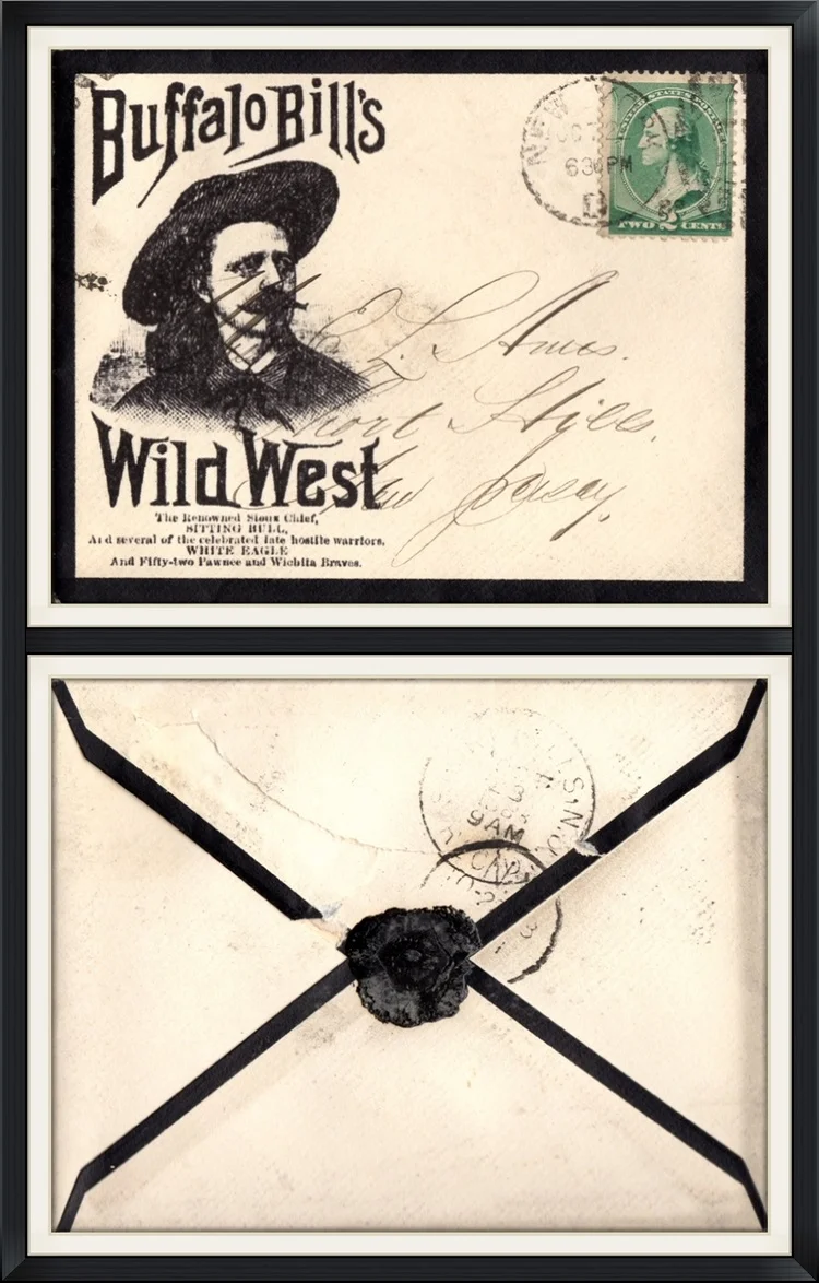 October, 1888 - Buffalo Bill's Wild West - Post Marked from New York, New York to Short Hills, New Jersey - Black, Wax Seal on Back - Used, Historical Envelope