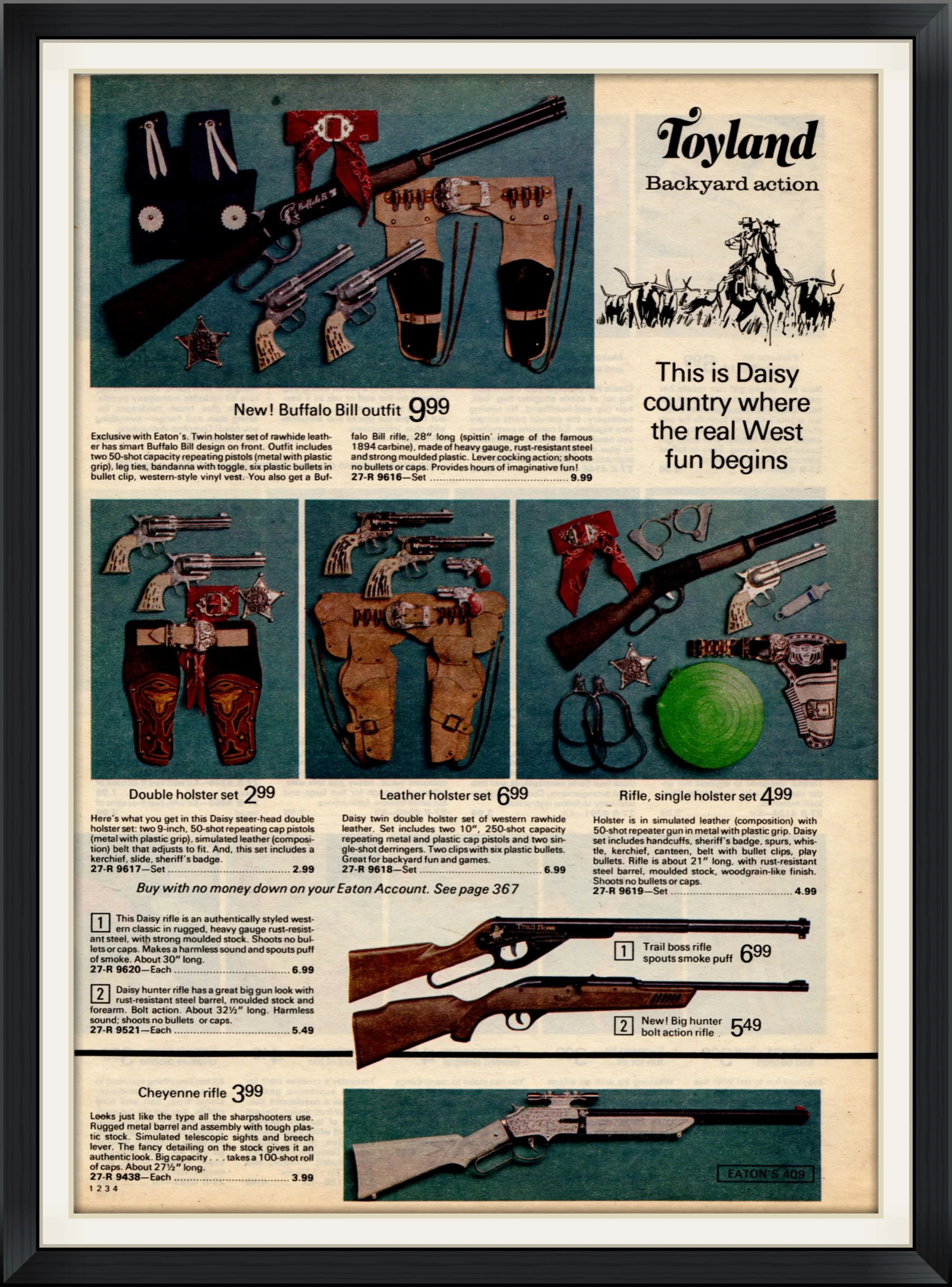 New! Buffalo Bill Outfit - This is Daisy Country where the real west fun begins - Toyland backyard action - Endorsement, Advertisement Clipping