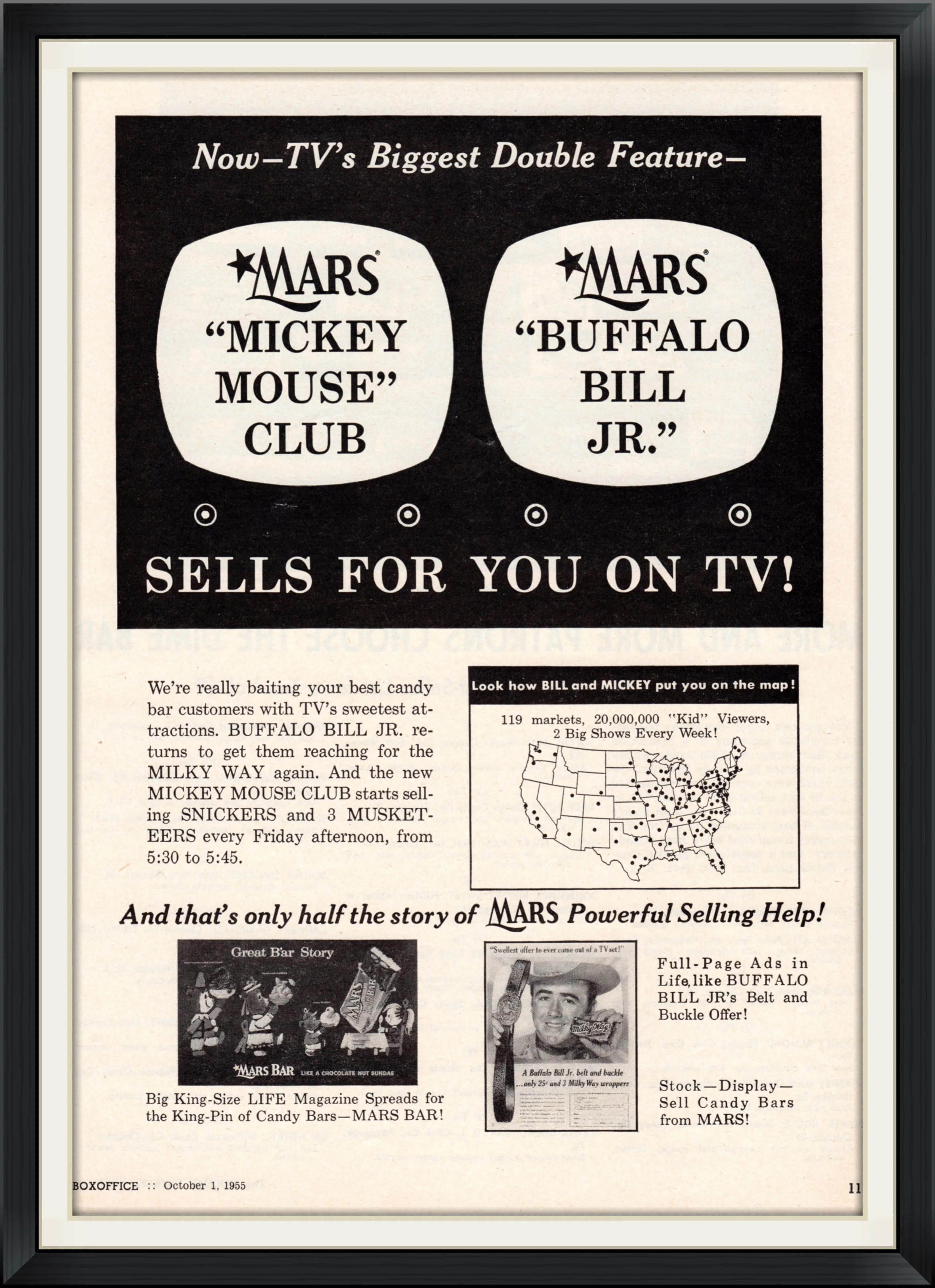 1955 - Mars Candy Bar (Milky Way, Snickers & 3 Musketeers) - "Buffalo Bill Jr." - Prize, Advertisement Clipping