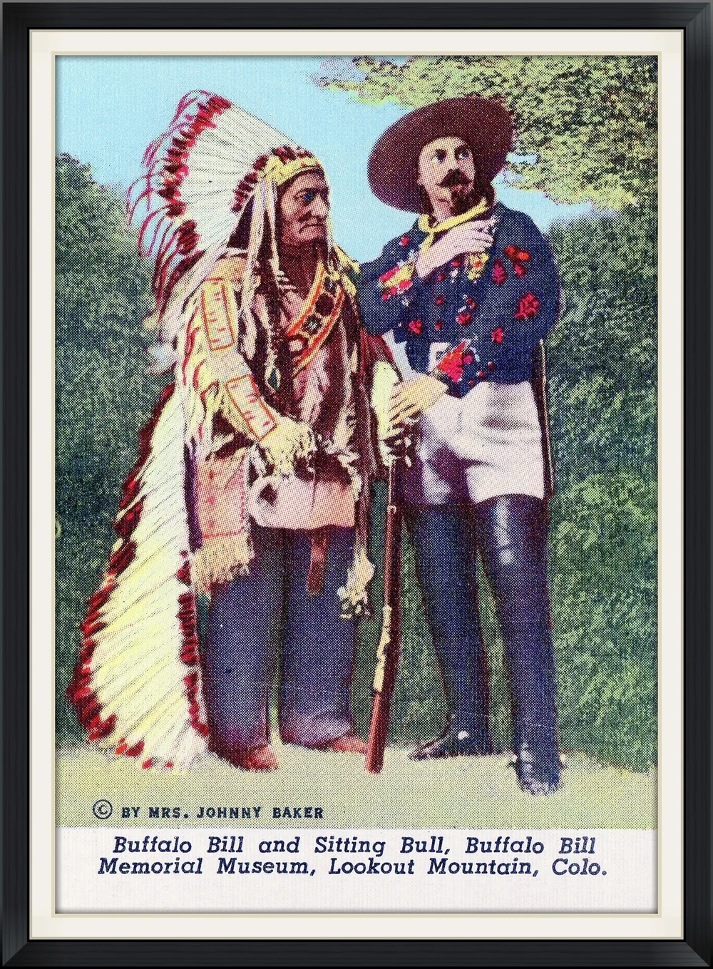 Buffalo Bill and Sitting Bull, Buffalo Bill Memorial Museum, Lookout Mountain, Colo. - By Mrs. Johnny Baker - Souvenir, Photo, Collector Card