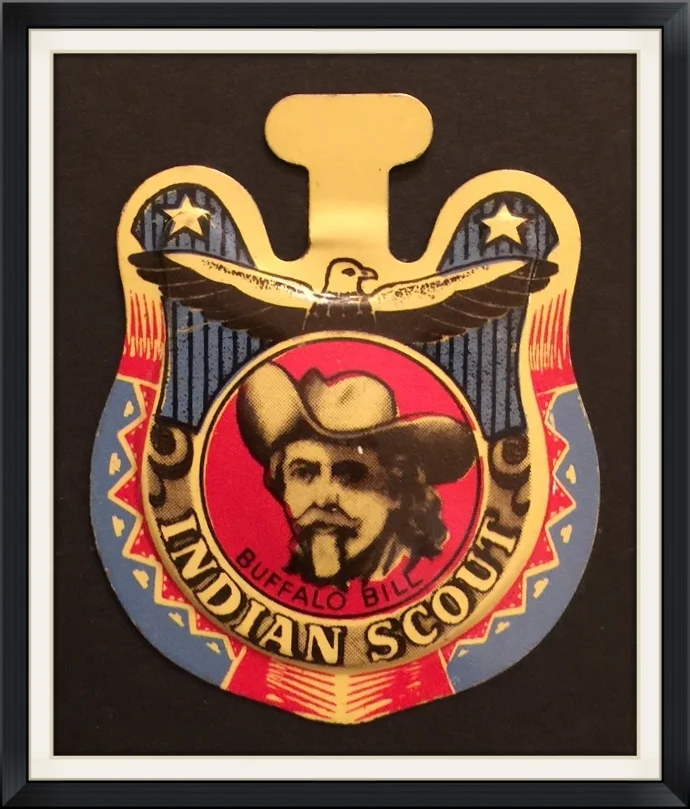 Buffalo Bill - Indian Scout - Post's Raisin Bran Cereal - Metal, Pinback, Button, Badge with Folding, Stem Tab
