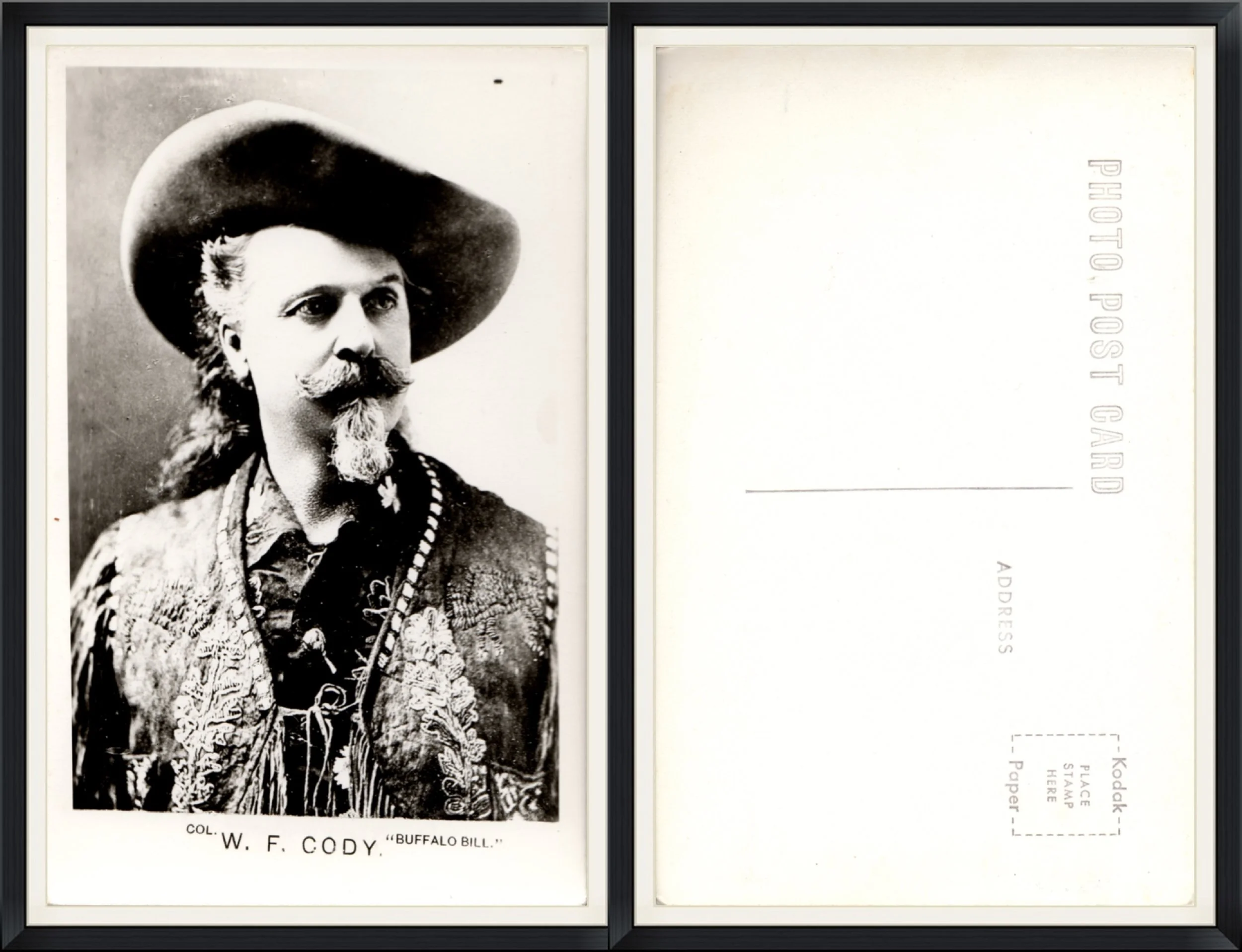 Real Photo Post Card of Col. W. F. Cody "Buffalo Bill." Kodak Paper. Unused & Unpostmarked.
