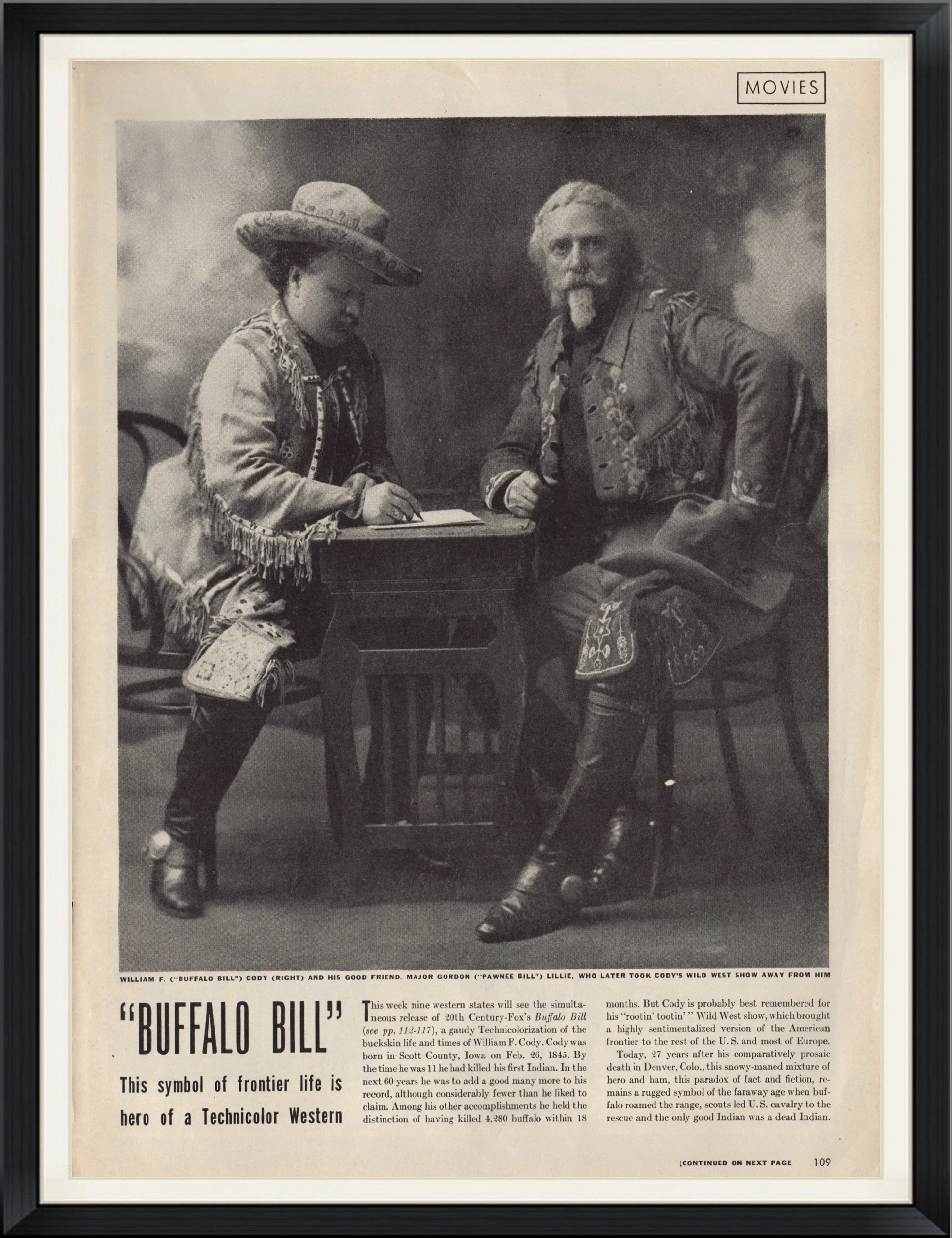 "Buffalo Bill" The Symbol of Frontier Life is Hero of Technicolor Western.  Movies.  Magazine Advertisement/Endorsement.