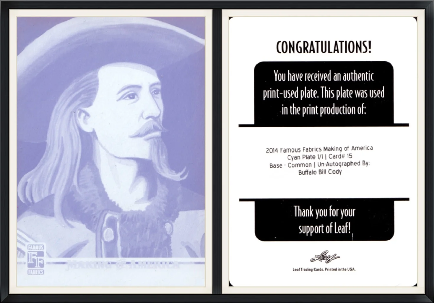 2014 Buffalo Bill Cody - Famous Fabrics Making of America - Cyan Plate 1/1 - Card #15 - Leaf Trading Card