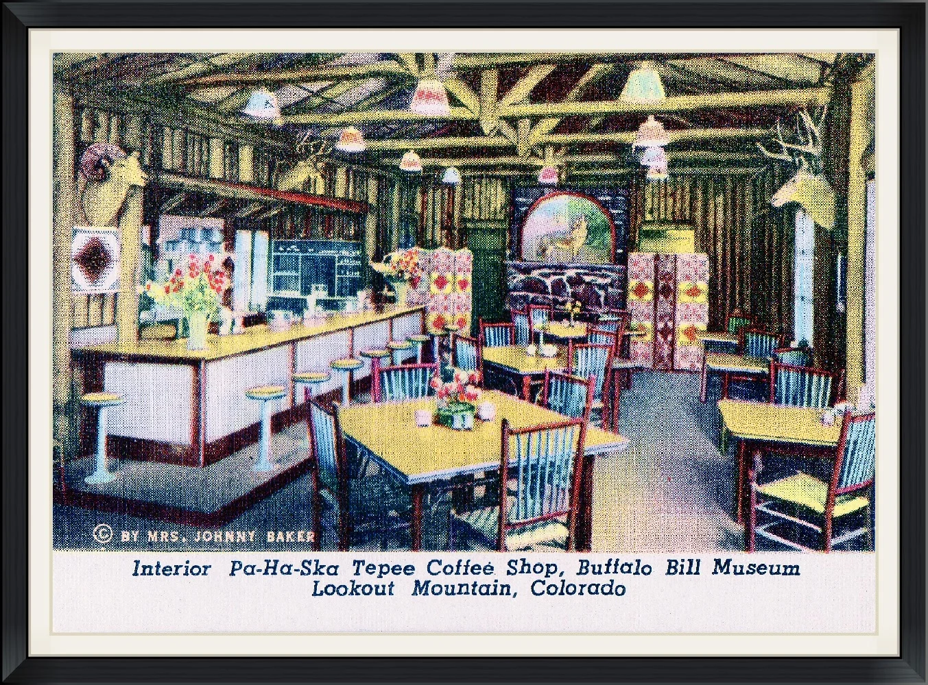 Interior Pa-Ha-Ska Tepee Coffee Shop, Buffalo Bill Museum Lookout Mountain, Colorado - By Mrs. Johnny Baker - Souvenir, Photo, Collector Card