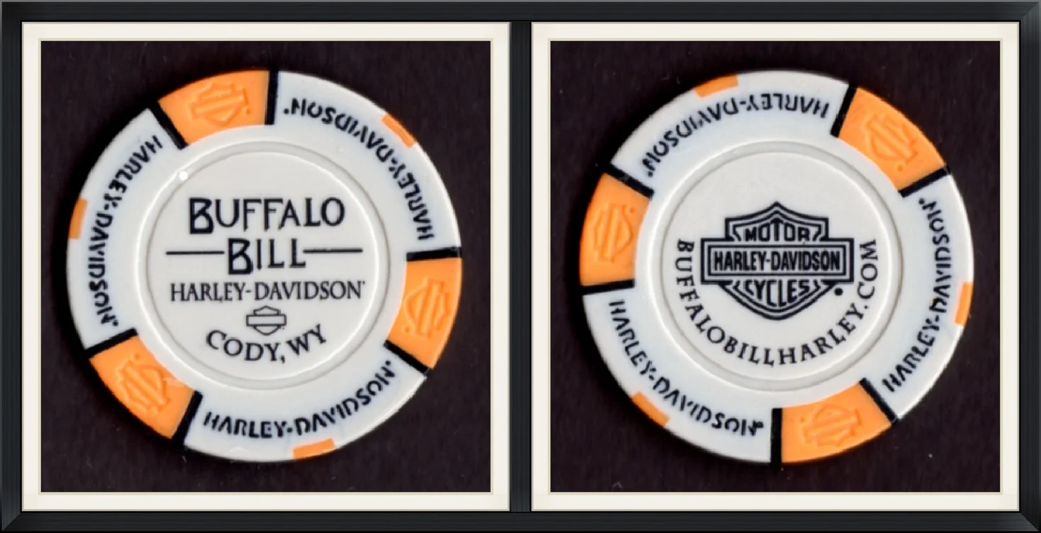 Buffalo Bill - Harley Davidson - Cody, Wy. - BuffaloBillHarley.com - Grey/Orange Souvenir, Game Token/Poker Chip