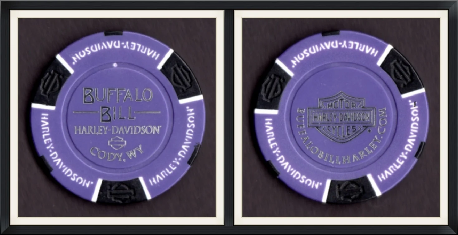 Buffalo Bill - Harley Davidson - Cody, Wy. - BuffaloBillHarley.com - Purple/Black Souvenir, Game Token/Poker Chip