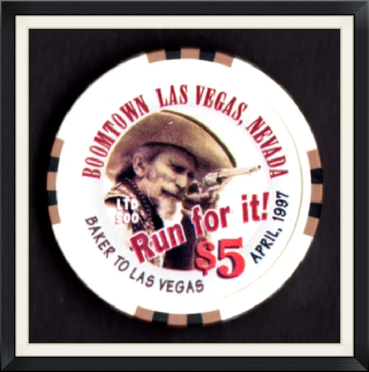 1997 - Boomtown Las Vegas, Nevada $5 - Run for it! - April - Baker to Las Vegas - Ltd. 500 - Game Token/Poker Chip