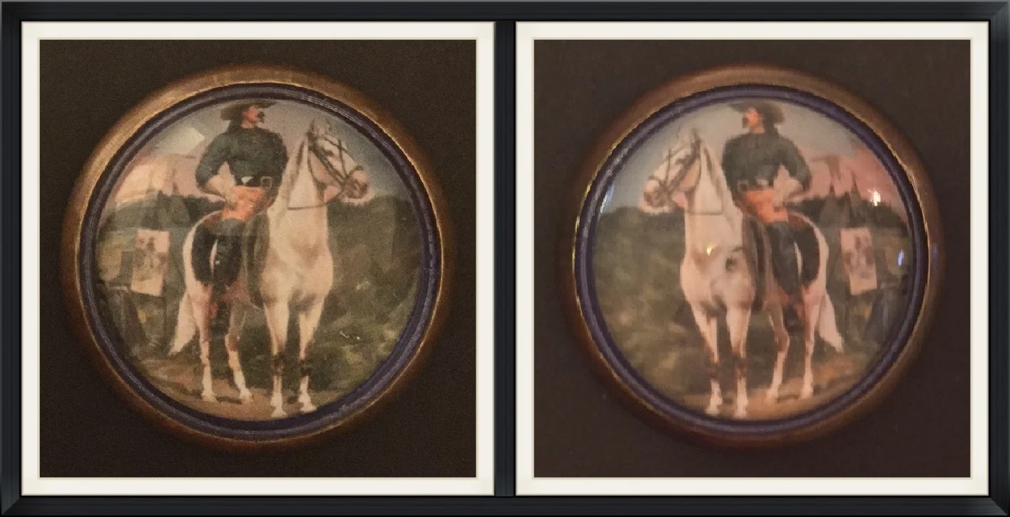 Buffalo Bill Mounted on his Favorite Horse, Isham - L & R Pair of Bridle Rosettes