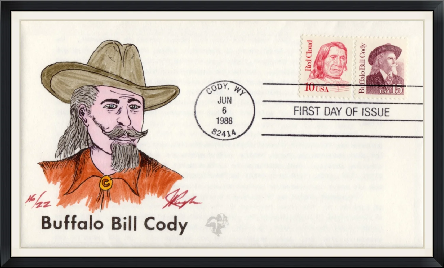 1988 - Postmarked in Cody, WY - Buffalo Bill Cody - 16/22 - First Day of Issue Cover/Envelope