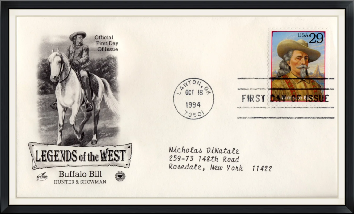 1994 - Postmarked in Lawton, OK - Buffalo Bill - Hunter & Showman - Legends of the West - First Day of Issue Cover/Envelope