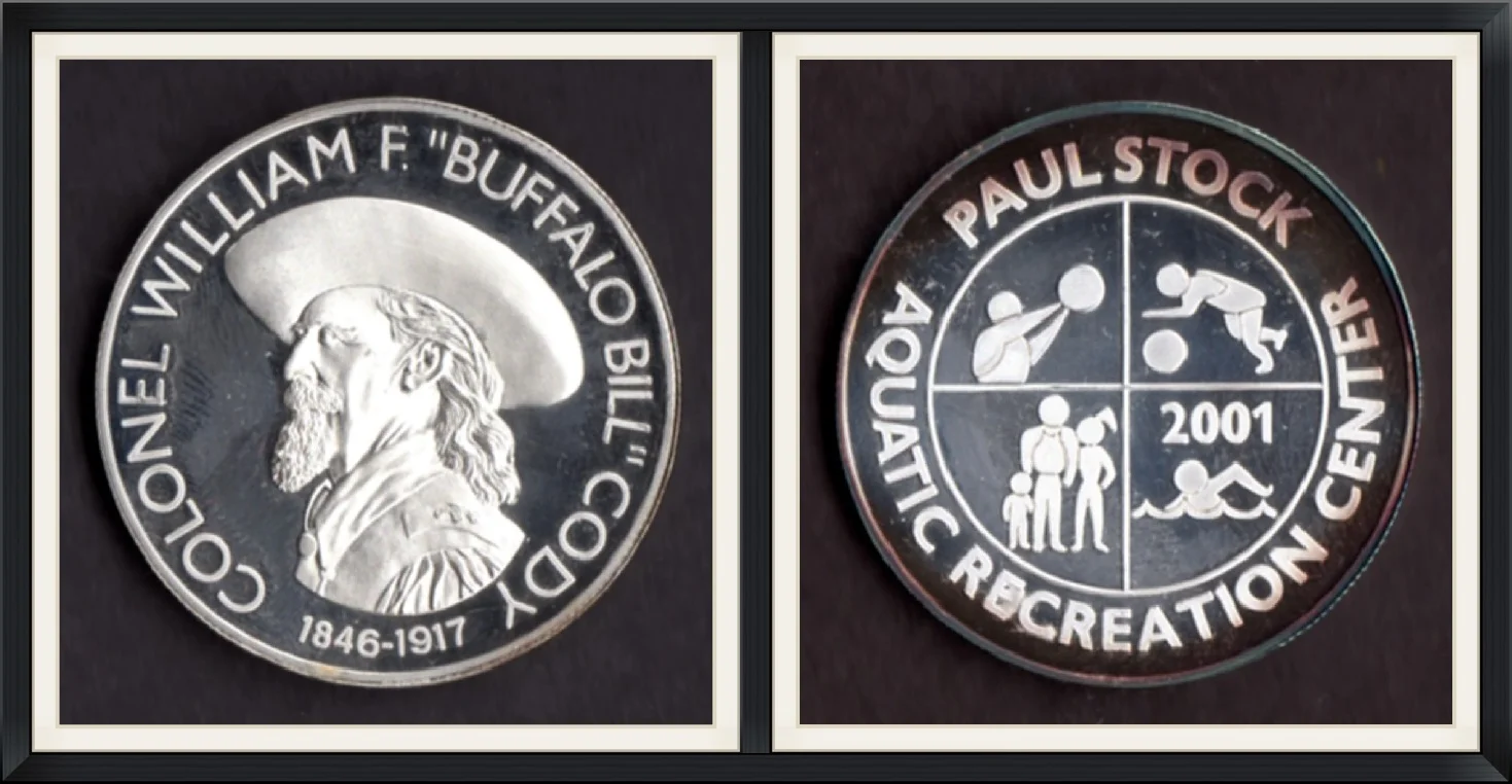 2001 - Colonel William F. "Buffalo Bill" Cody - 1846 to 1917 - Paul Stock Aquatic Recreation Center - Silver, Metal, Round/Medallion