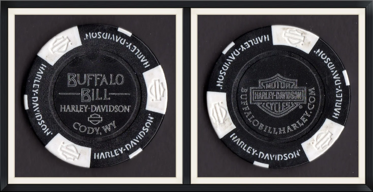 Buffalo Bill - Harley Davidson Motor Cycles - Cody, WY - BuffaloBillHarley.com - Black & White, Poker Chip/Token