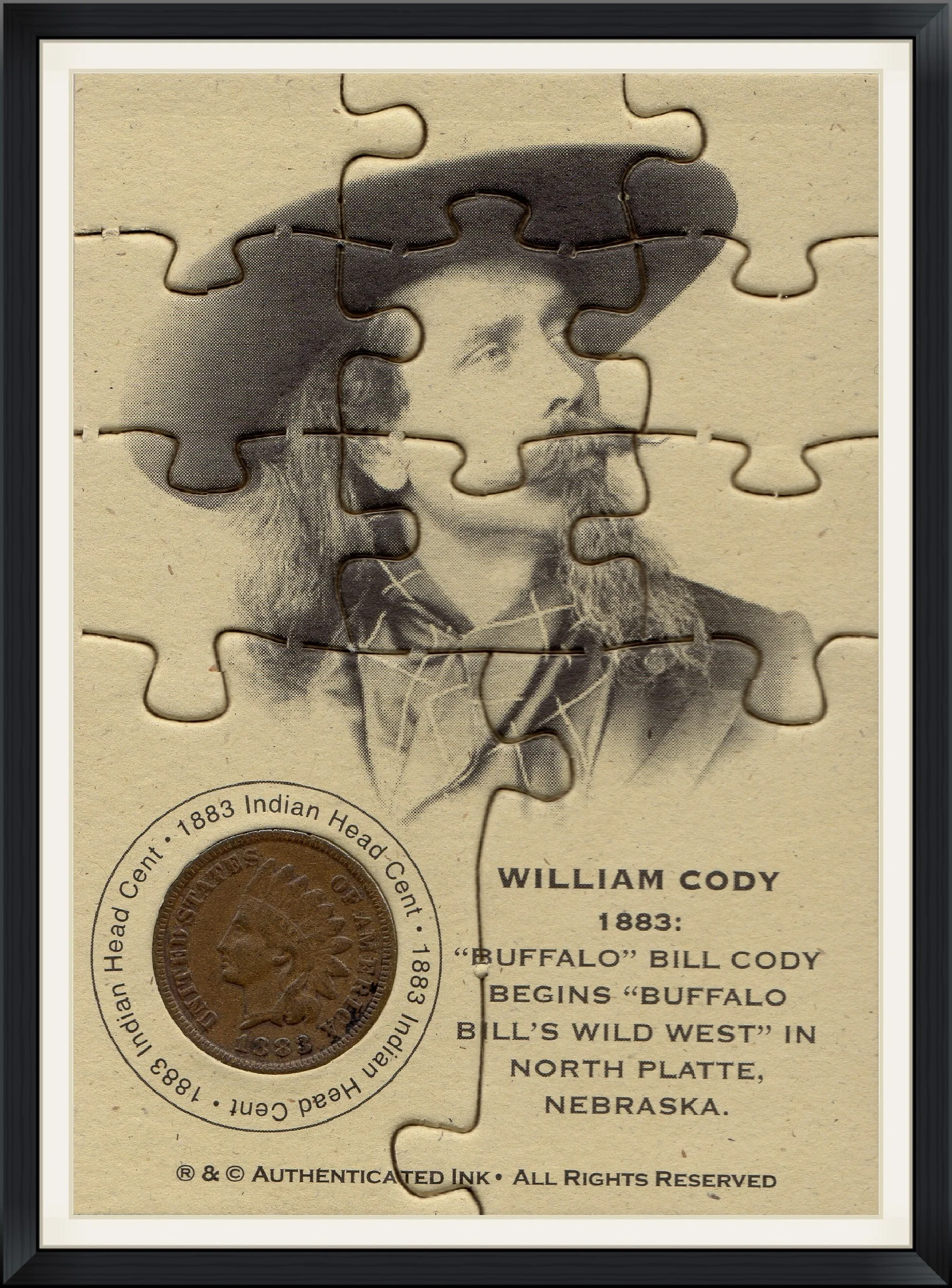 William Cody - 1883 - "Buffalo" Bill Cody Begins "Buffalo Bill's Wild West" in North Platte, Nebraska - Trading Card & Coin