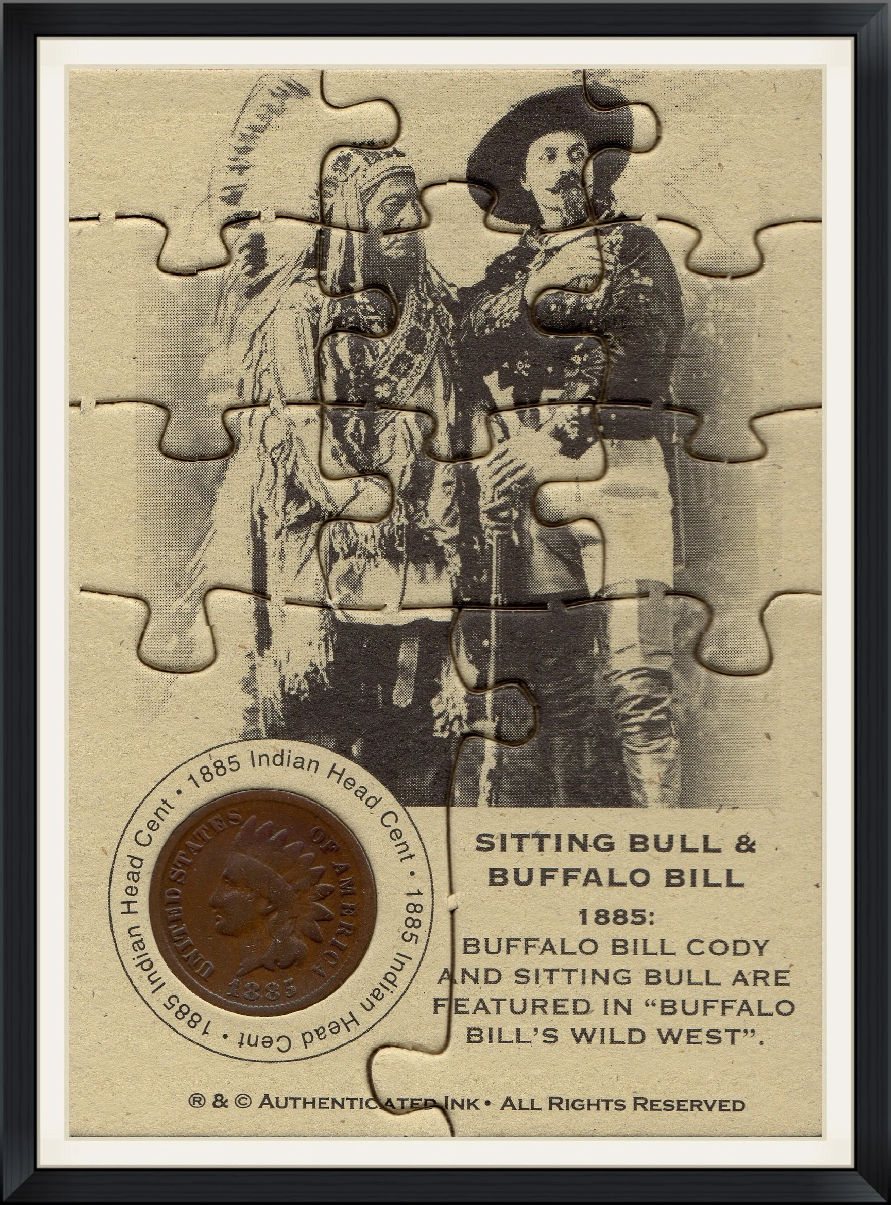 Sitting Bull & Buffalo Bill - 1885 - Buffalo Bill Cody and Sitting Bull are Featured in "Buffalo Bill's Wild West" - Trading Card & Coin