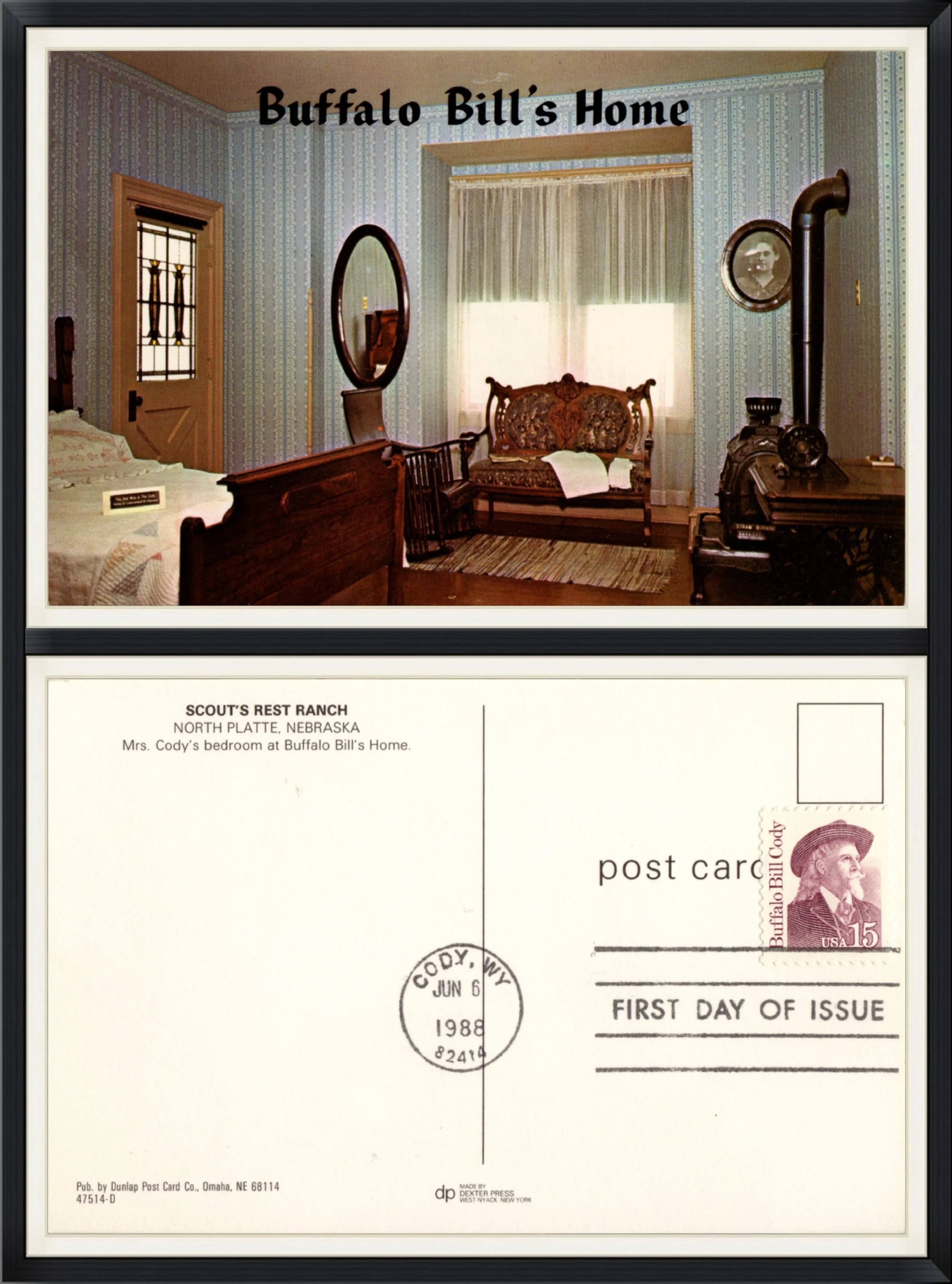 Buffalo Bill's Home - Scouts Rest Ranch - North Platte, Nebraska - Postmarked in 1988, Cody, Wyoming - Printed Postcard