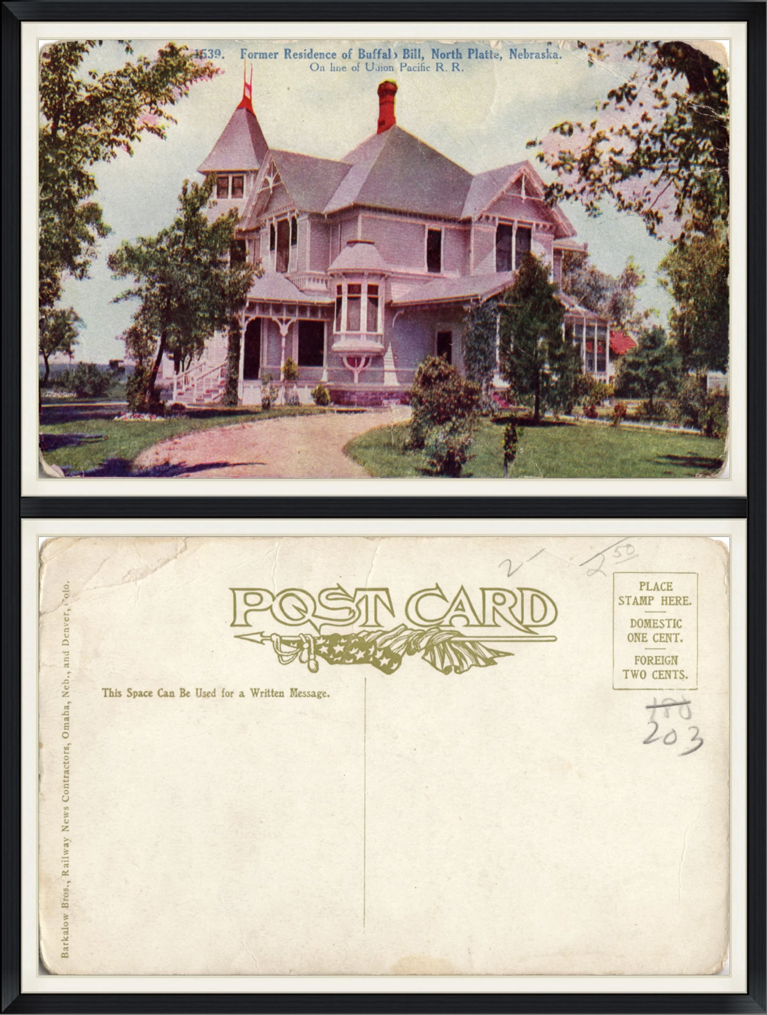 Former Residence of Buffalo Bill, North Platte, Nebraska - #1539 - Printed Postcard