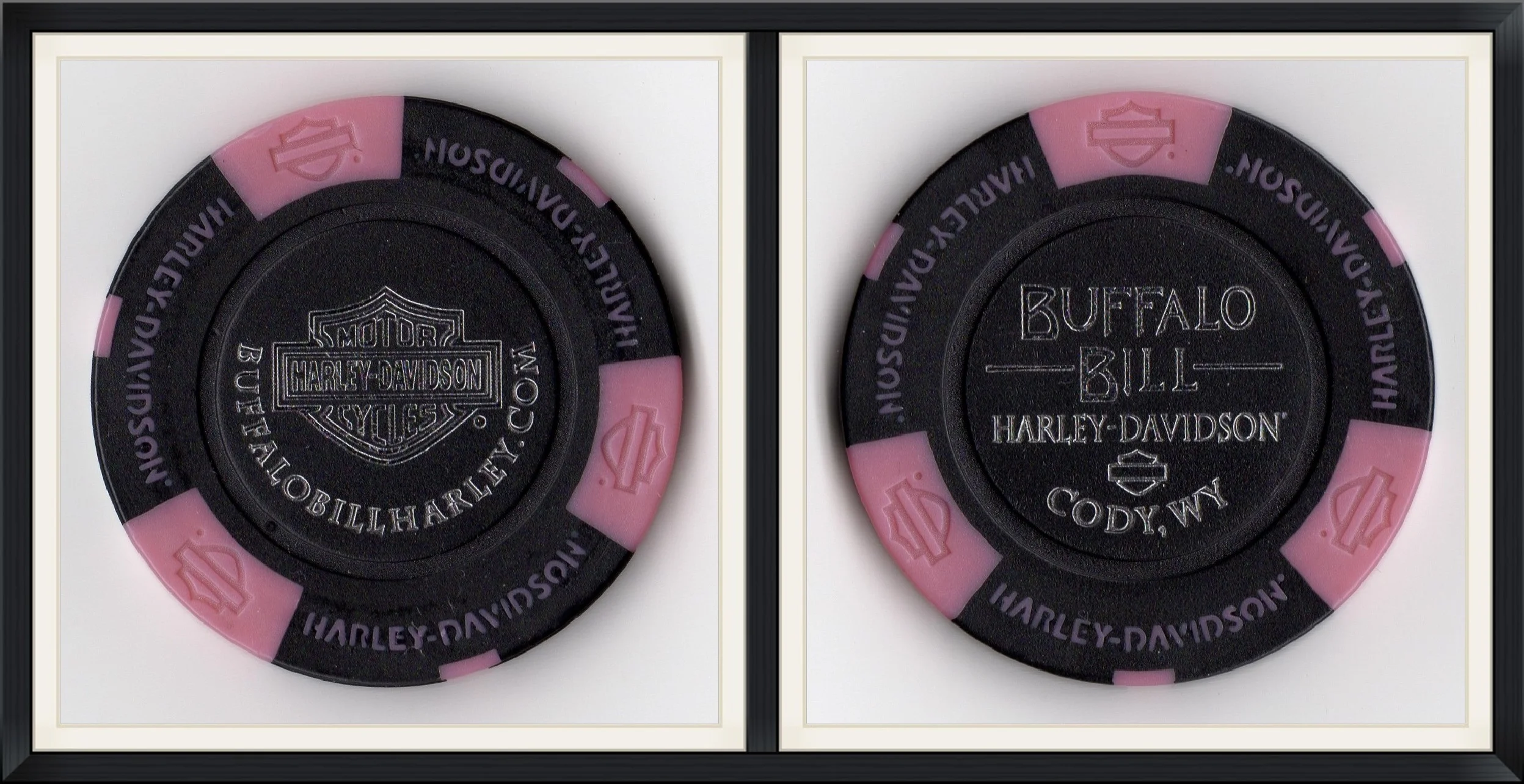 Buffalo Bill - Harley Davidson - Cody, Wy - BuffaloBillHarley.com - Black & Pink Souvenir, Game Token/Poker Chip