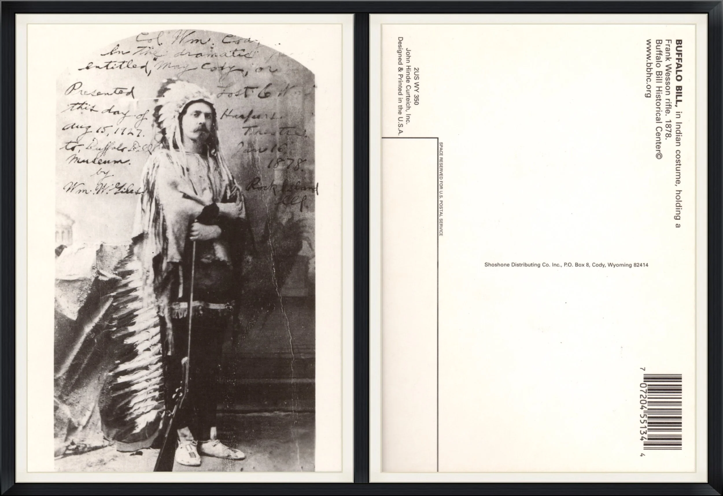 Buffalo Bill in Indian Costume Holding a Frank Wesson Rifle - 1878 - 2US WY 350 - Printed Postcard