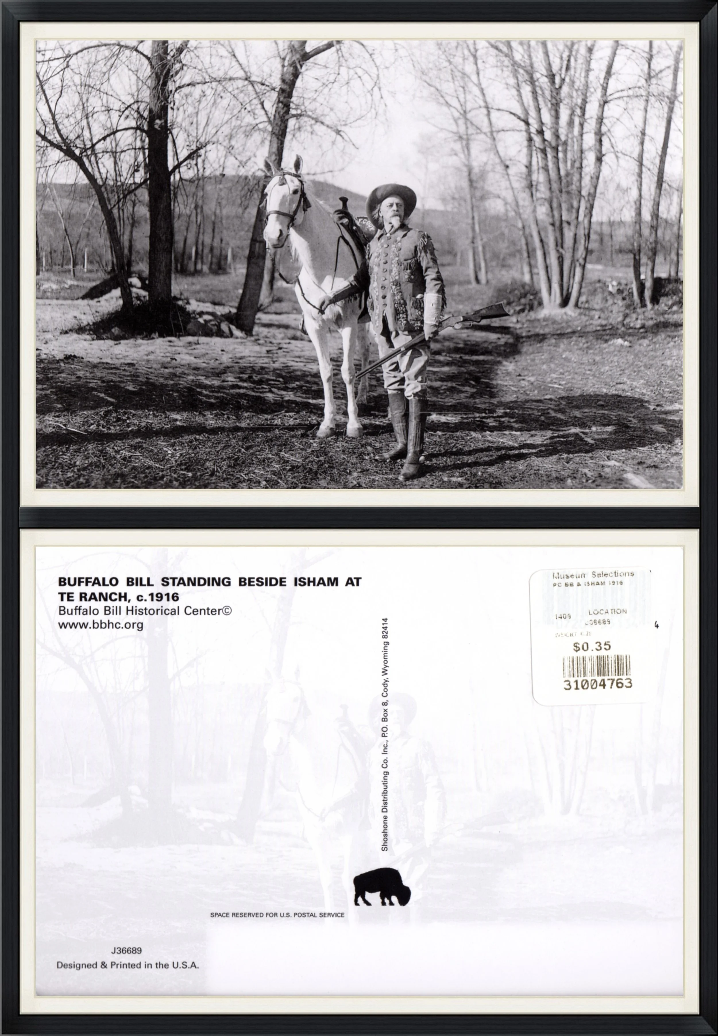Buffalo Bill Standing beside Isham at TE Ranch - Circa 1916 - J36689 - Printed Postcard