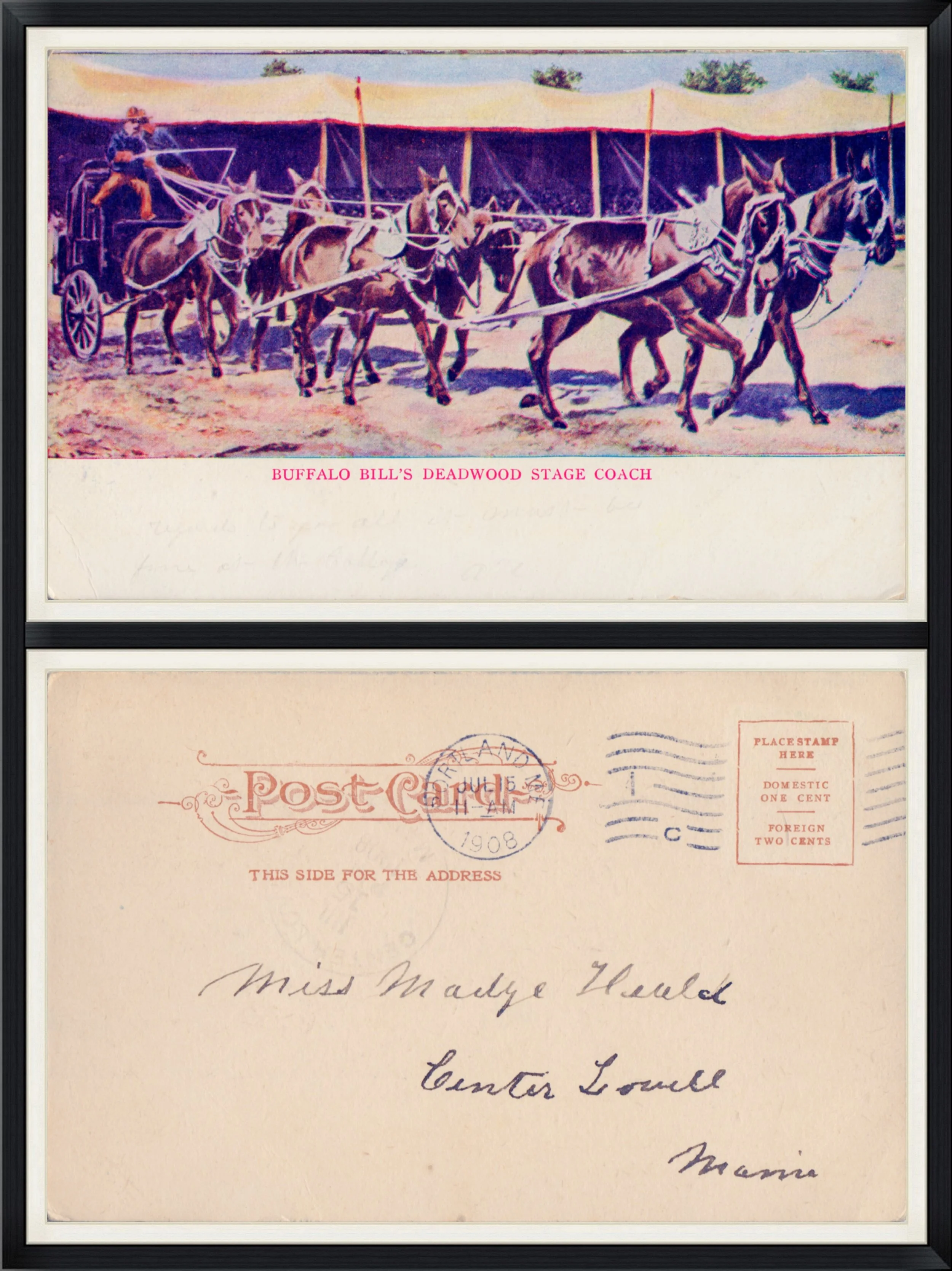 1908 - Buffalo Bill's Deadwood Stage Coach - Printed Postcard