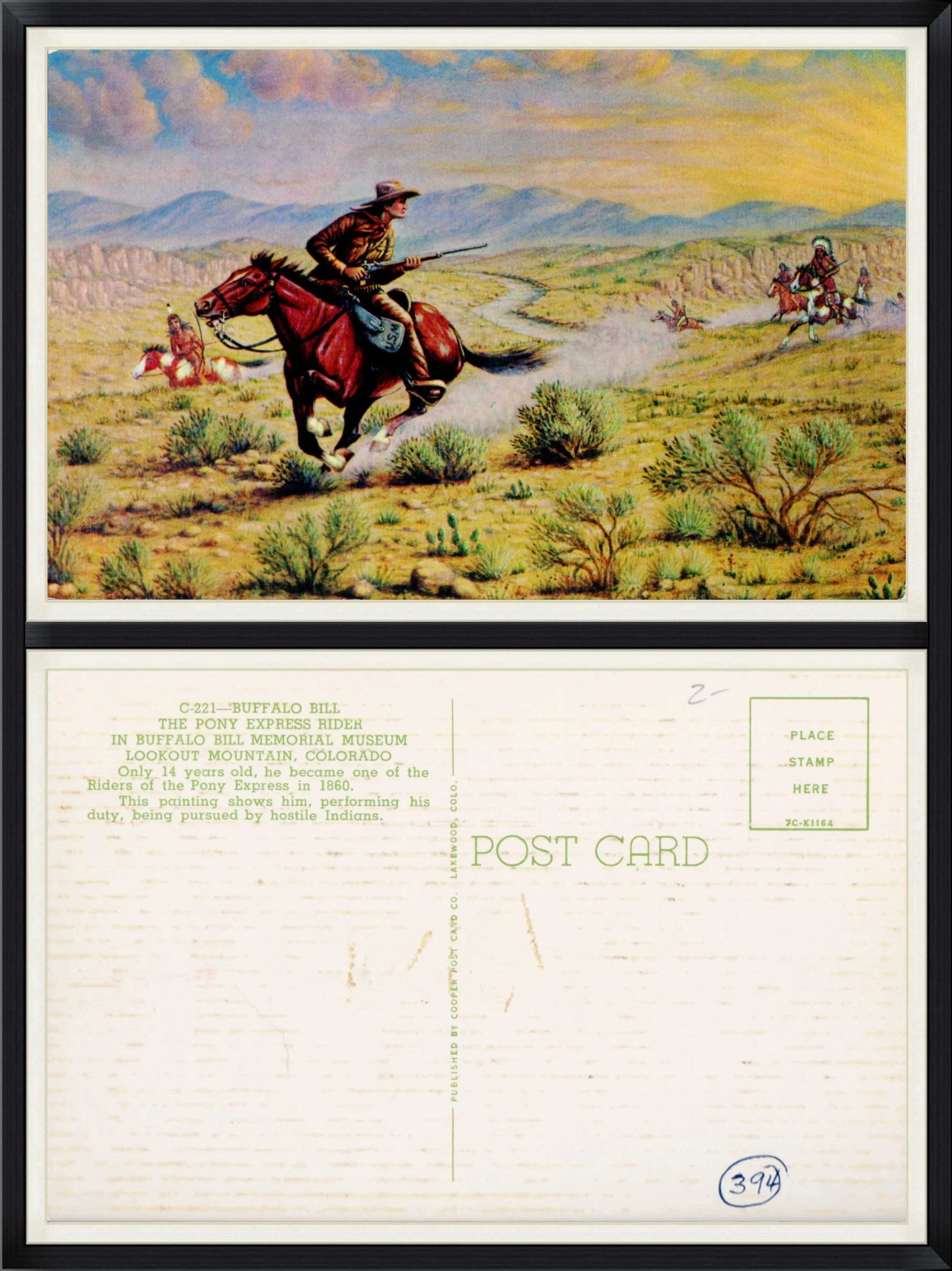 C-221 - Buffalo Bill - The Pony Express Rider - in Buffalo Bill Memorial Museum - Lookout Mountain, Colorado - Printed Postcard