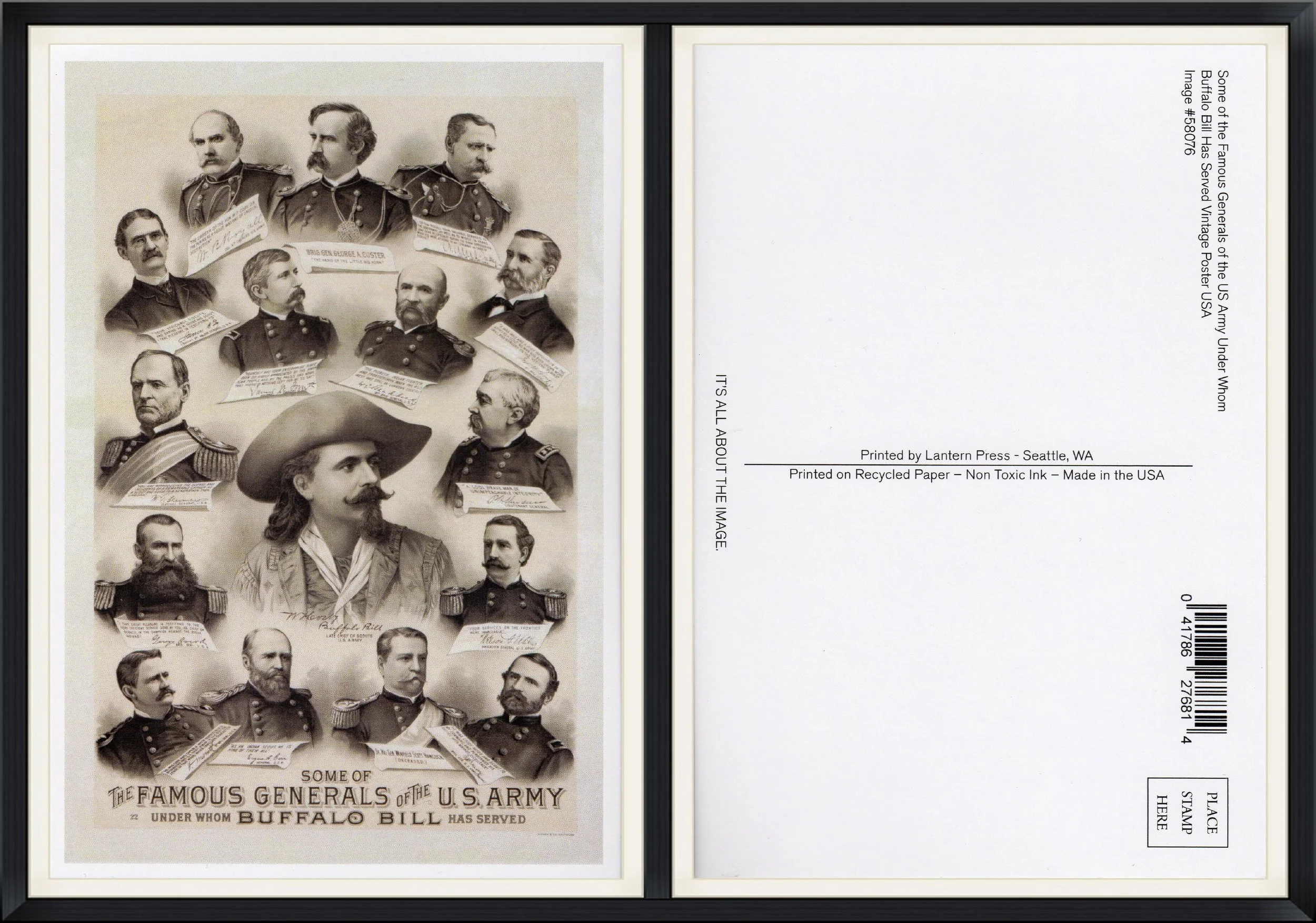 Some of the Famous Generals of the US Army Under Whom Buffalo Bill has Served - Image #58076 - Printed by Lantern Press, Seattle, WA - Printed Postcard