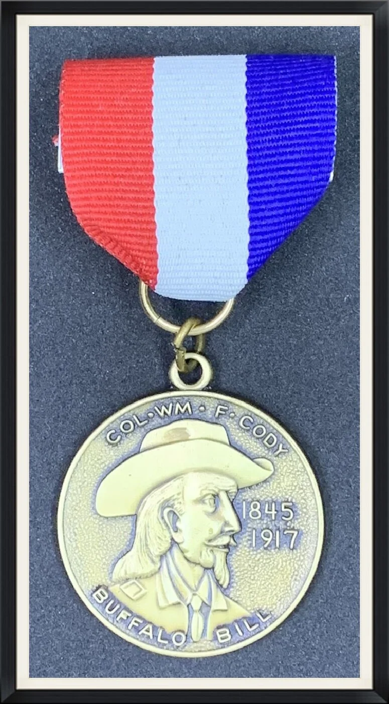 Col. Wm. F. Cody (Buffalo Bill) - 1845 to 1917 - Gold Metal Round with USA Ribbon