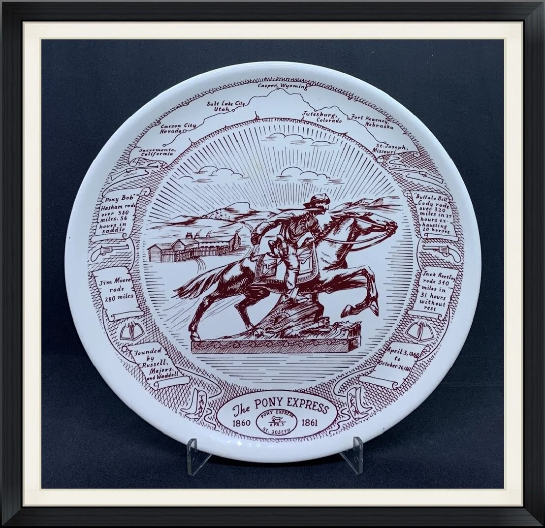 The Pony Express - 1860 to 1861 - Buffalo Bill Cody Rode over 320 Miles in 27 Hours Exhausting 20 Horses - Plate