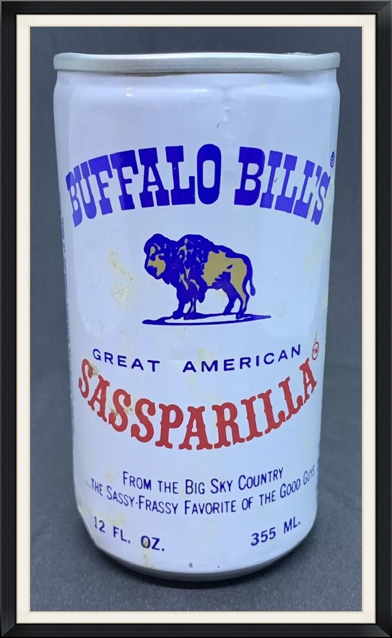 Buffalo Bill's Great American Sassparilla - From The Big Sky Country - The Sassy-Frassy Favorite of the Good Guys - 12 Fl. Oz. - Empty, Aluminum, Soda Pop Can
